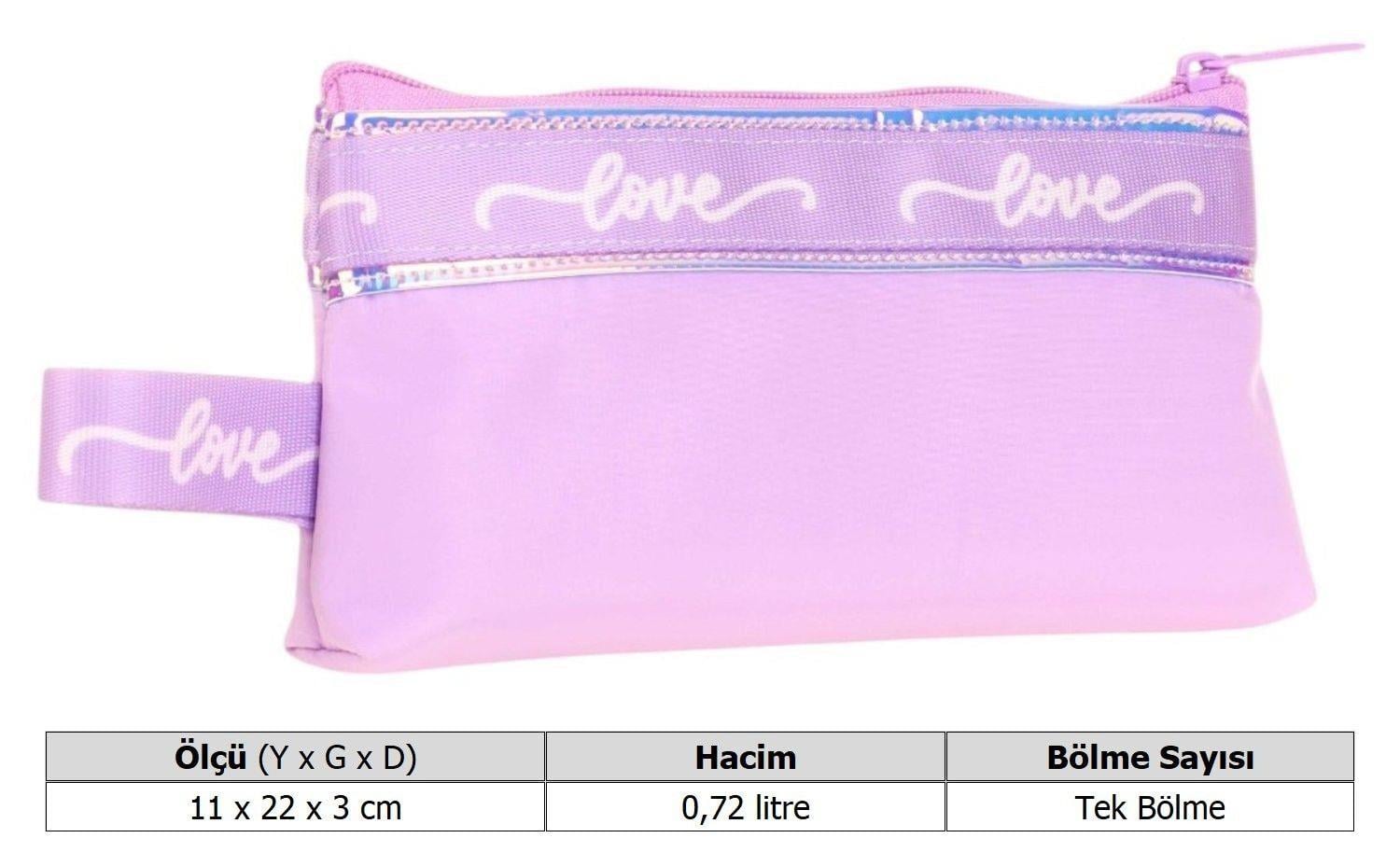 Kaukko Mirror Love Şeritli Kız Çocuk Pembe Cüzdan Tip Tek Gözlü Kalemlik - K2667