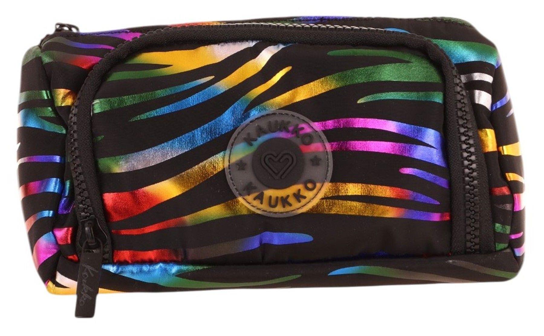 Kaukko Plump İki Bölmeli Siyah Çok Renkli Zebra Desenli Kız Çocuk Kalem Çantası/Kalemlik - K2691