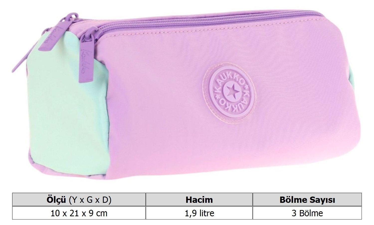 Kaukko Quick Üç Bölmeli Mor Turkuaz Kalem Çantası - Kız Çocuk - K2702