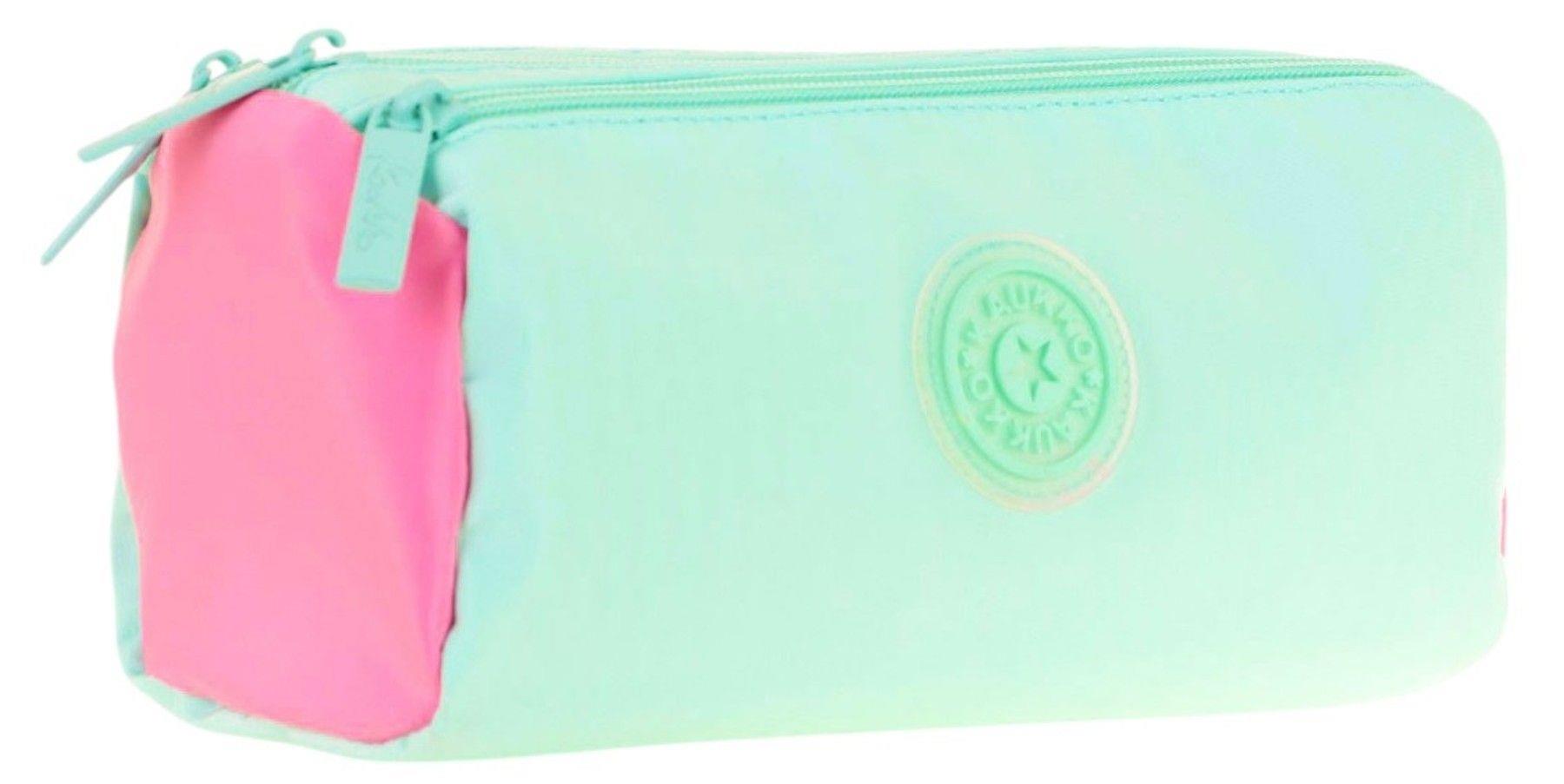 Kaukko Quick Üç Bölmeli Su Yeşili Pembe Kalem Çantası - Kız Çocuk - K2701