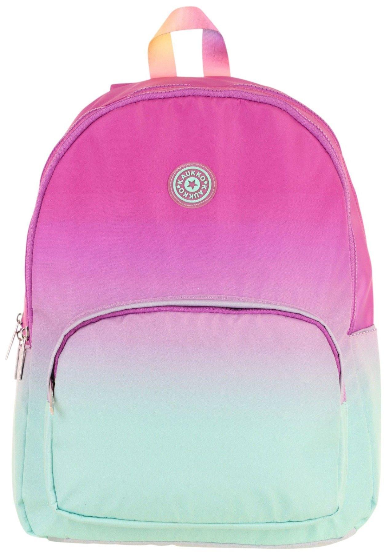 Kaukko Rainbow Kız Çocuk Üç Bölmeli İlkokul ve Ortaokul Çantası - Pembe Yeşil Renk Geçişli - K1798