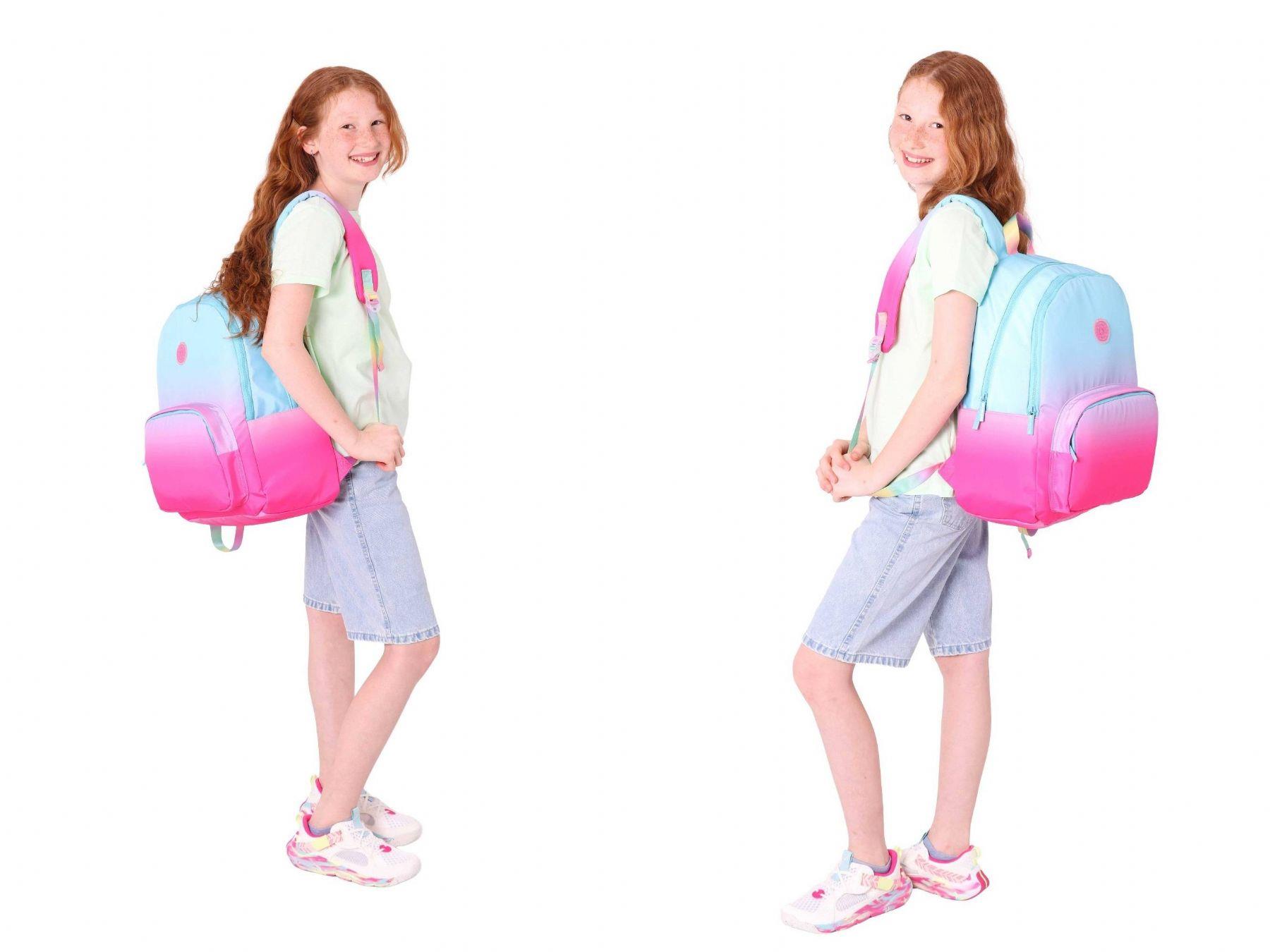 Kaukko Rainbow Mavi Pembe Renk Geçişli Kız Çocuk Üçlü İlkokul ve Ortaokul Çanta Seti