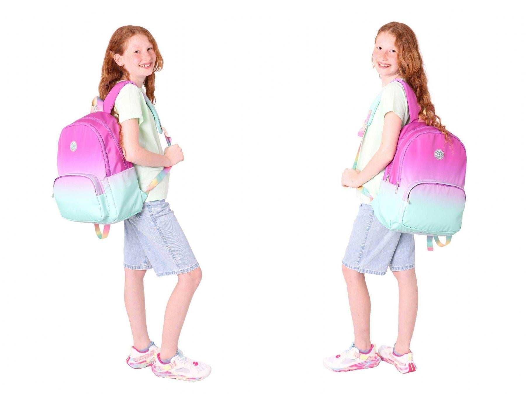 Kaukko Rainbow Pembe Yeşil Renk Geçişli Kız Çocuk Üçlü İlkokul ve Ortaokul Çanta Seti