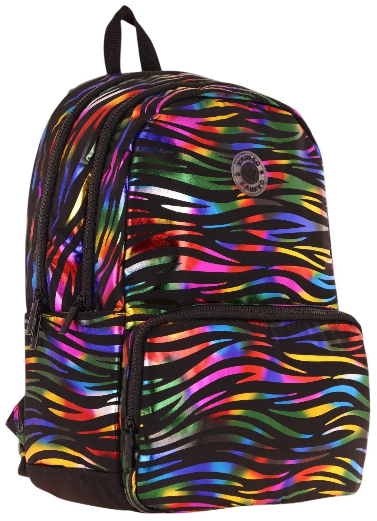Kaukko Shine Üç Bölmeli Siyah Çok Renkli Zebra Desenli Sırt Çantası - K1780