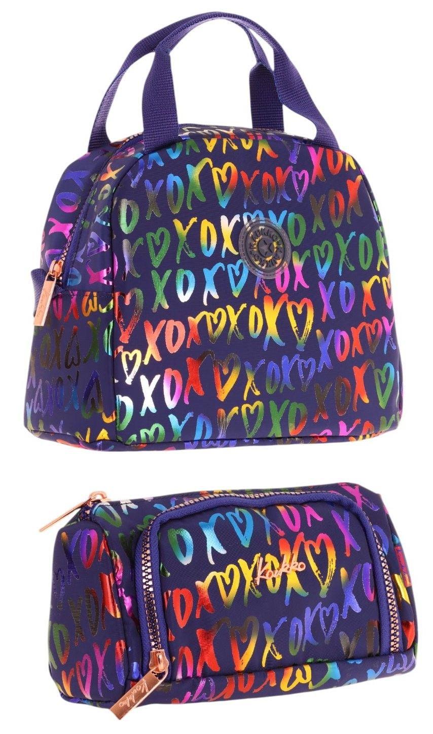 Kaukko Shine XOXO Desenli Lacivert Kız Çocuk Beslenme Çantası ve Kalem Çantası Seti