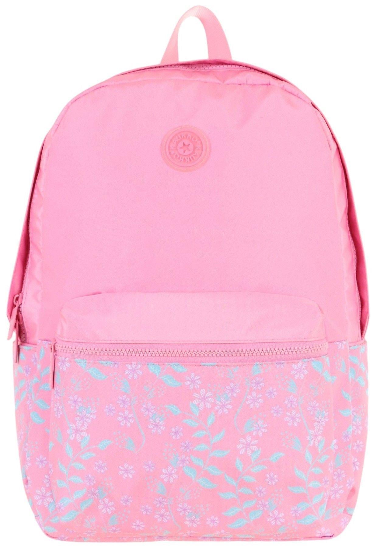 Kaukko Soft Floral Kız Çocuk Üç Bölmeli Pembe Çiçekli Okul Sırt Çantası - K1794