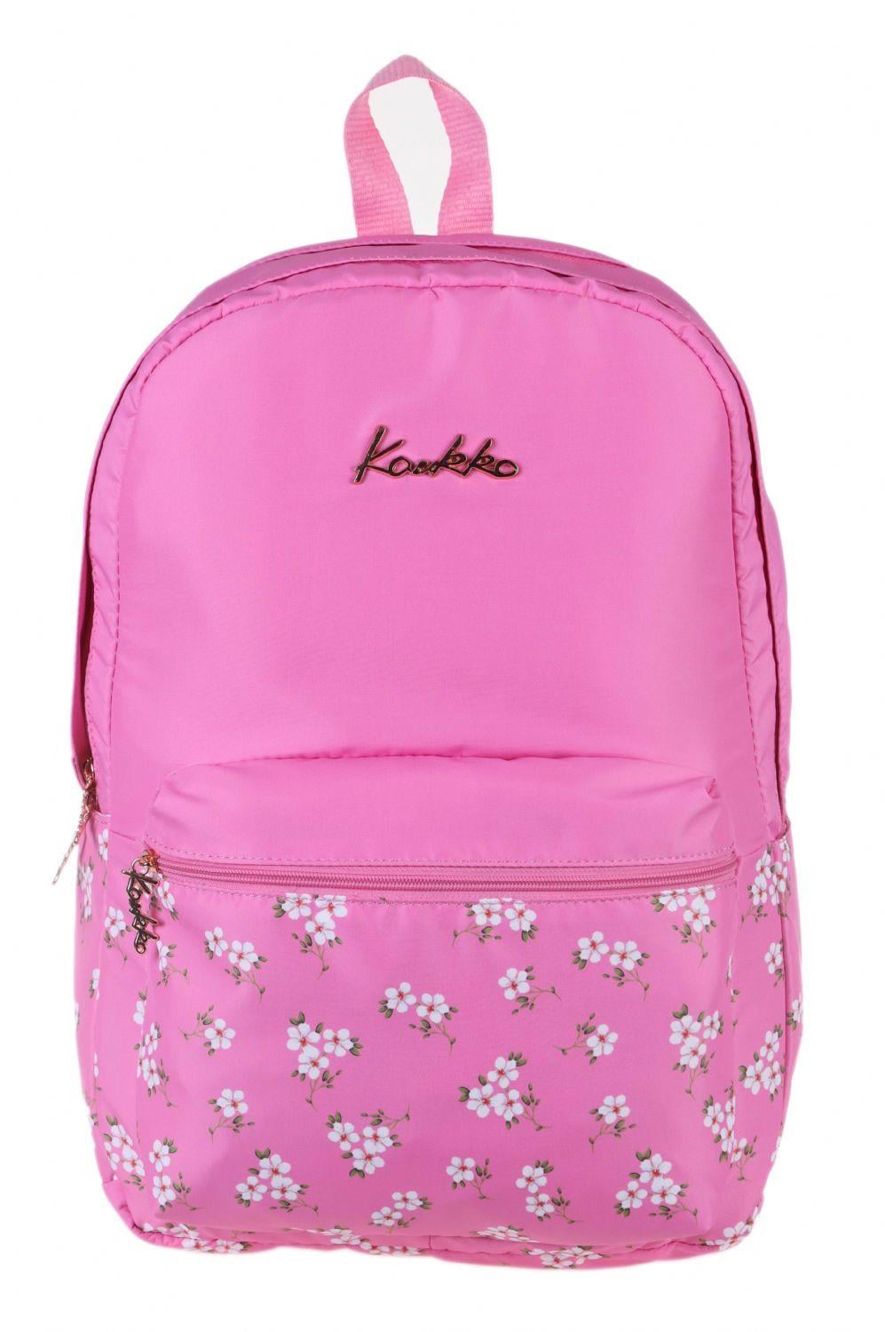 Kaukko Soft Floral Pembe Çiçekli Ortaokul Lise ve Günlük Sırt Çanta Seti