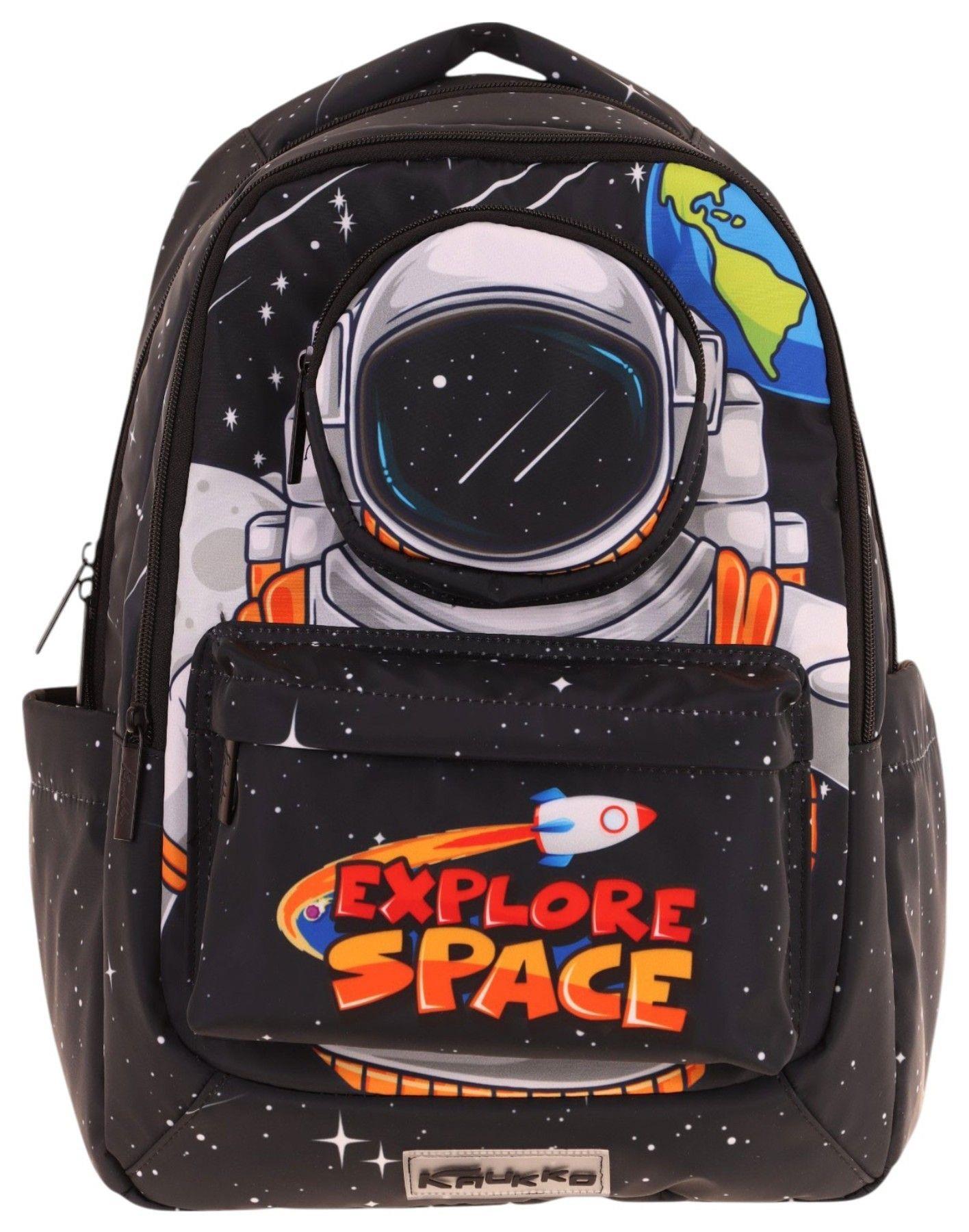 Kaukko Toys Erkek Çocuk 3D Astronot Şekilli İlkokul ve Günlük Sırt Çantası - Siyah - L5253