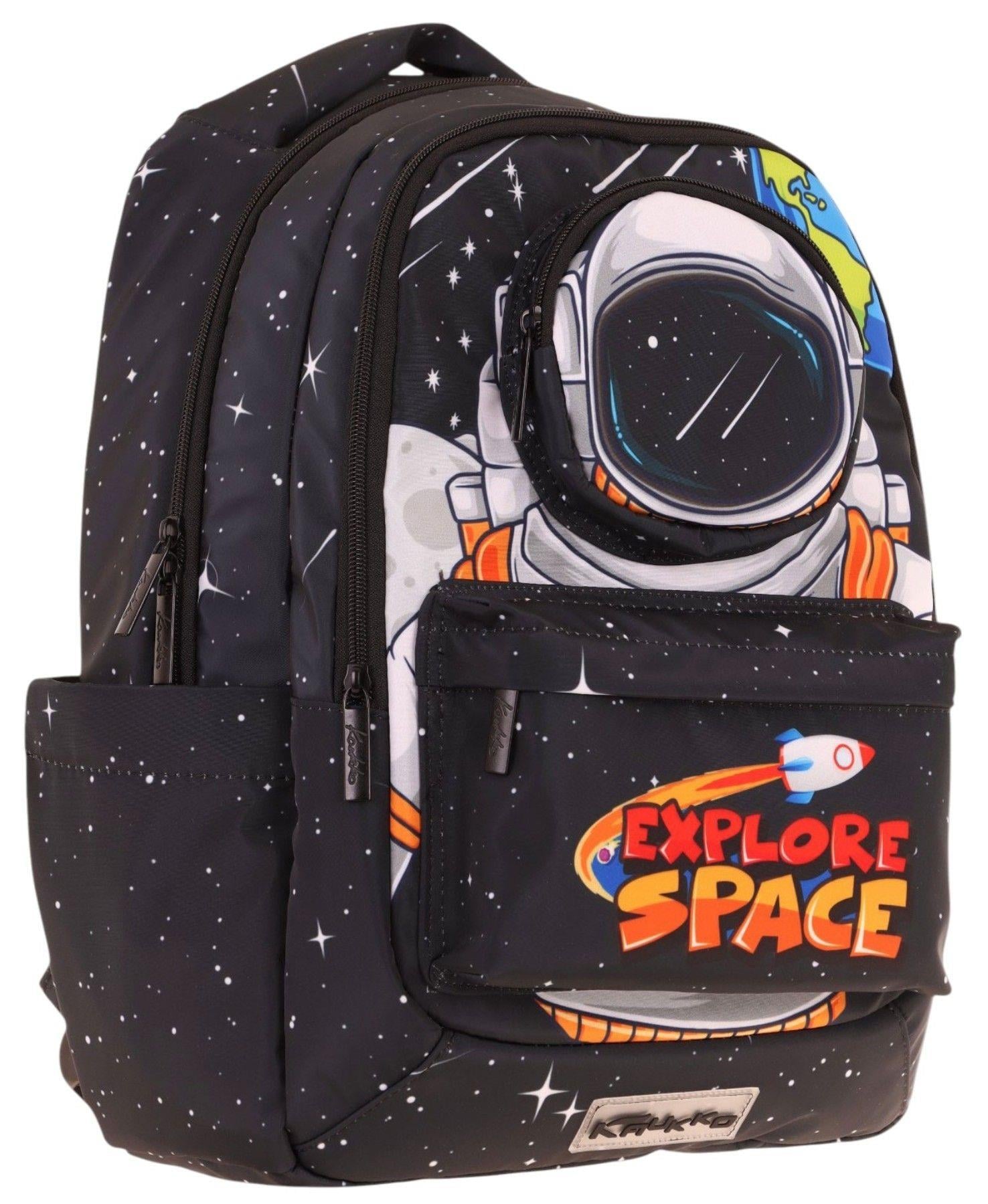 Kaukko Toys Erkek Çocuk 3D Astronot Şekilli İlkokul ve Günlük Sırt Çantası - Siyah - L5253