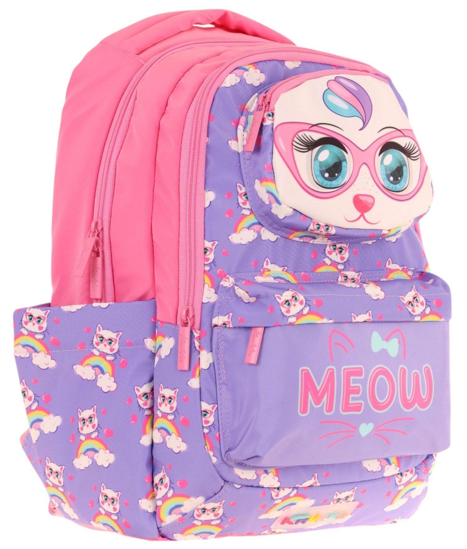 Kaukko Toys Kız Çocuk 3D Kedi Şekilli İlkokul ve Günlük Sırt Çantası - Mor Pembe - L5236