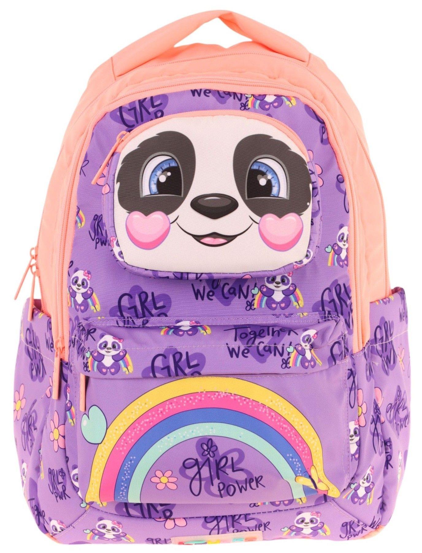 Kaukko Toys Kız Çocuk 3D Panda Şekilli İlkokul ve Günlük Sırt Çantası - Mor Somon - L5233