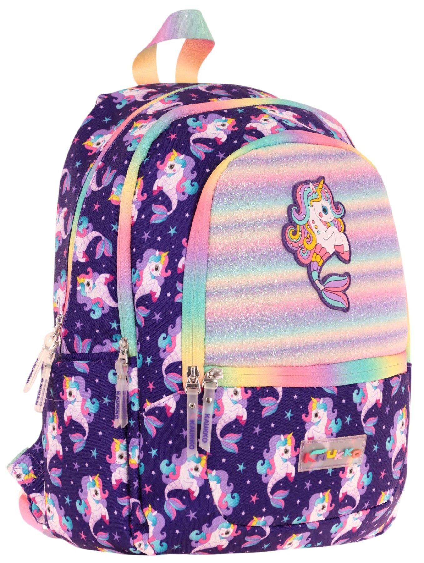 Kaukko Üç Bölmeli Kız Çocuk İlkokul Sırt Çantası (L5228) - Mor - Kauçuk Unicorn