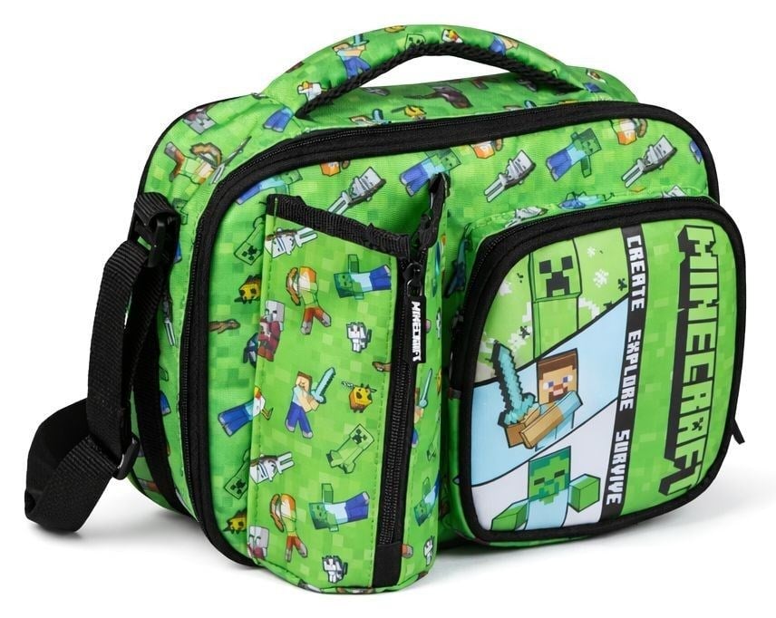 Minecraft Matara Cepli Erkek Çocuk Minecraft Baskılı (Yeşil) Okul Beslenme Çantası - 26615