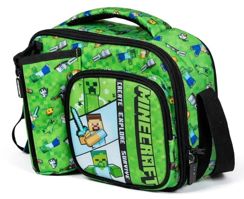 Minecraft Matara Cepli Erkek Çocuk Minecraft Baskılı (Yeşil) Okul Beslenme Çantası - 26615