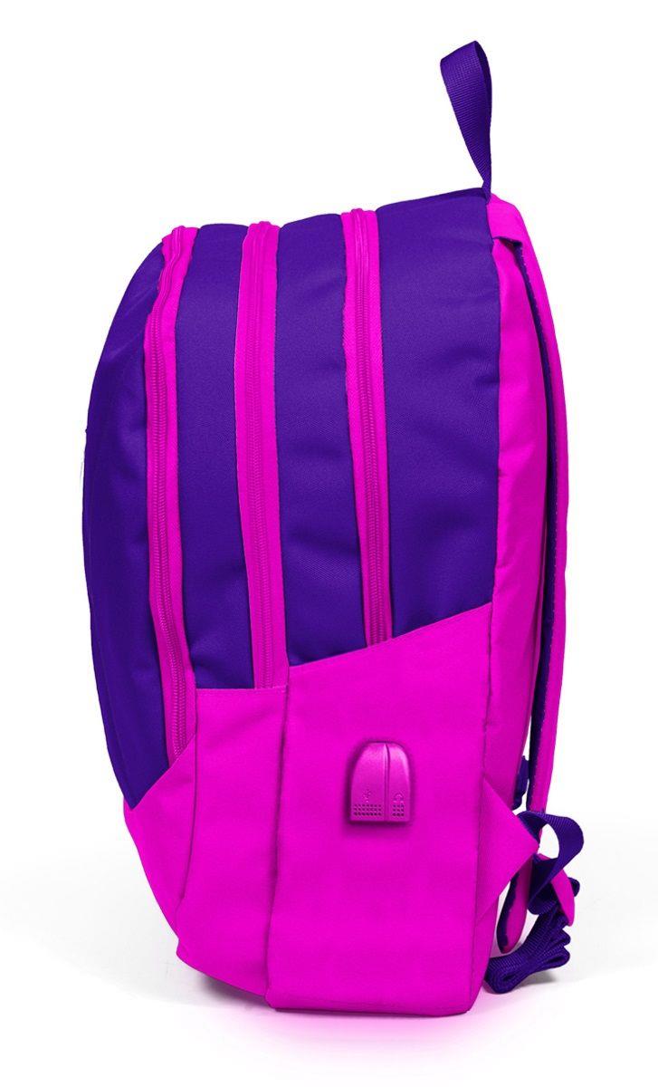 Pembe-Mor Okul ve Günlük Sırt Çantası - USB ve AUX Çıkışlı