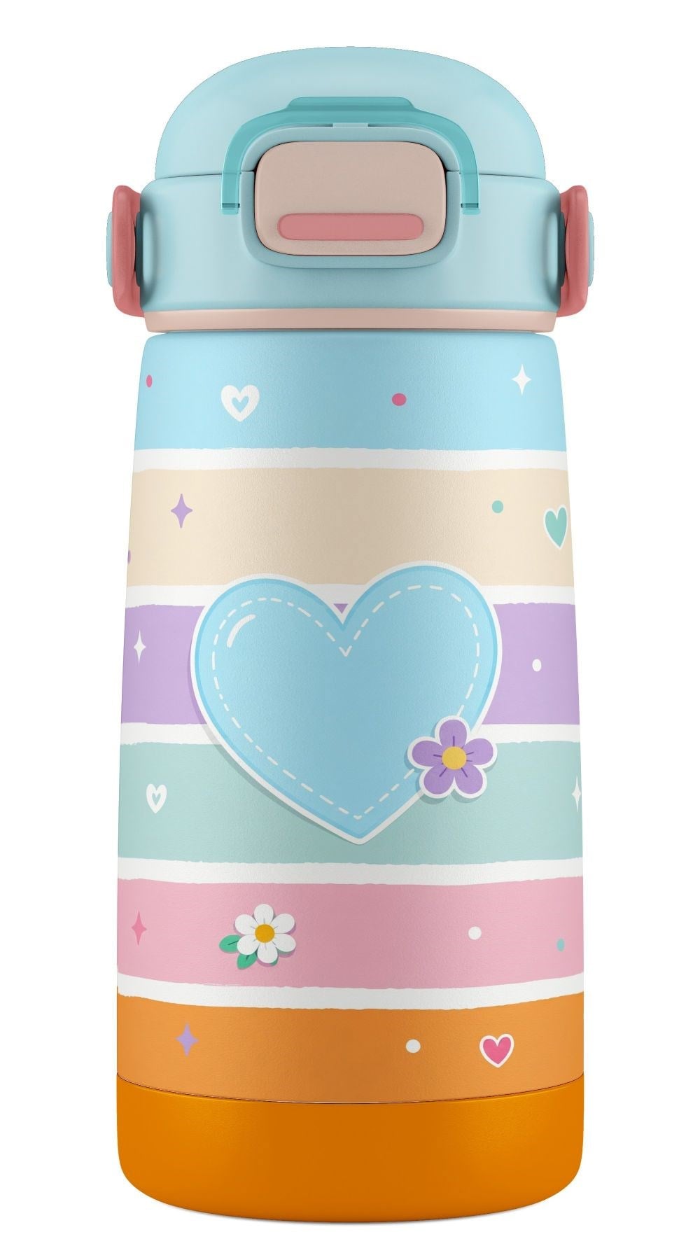 Puccon 420 ml Kız Çocuk Pastel Renkli Kalp Desenli Paslanmaz Çelik Okul Termosu - 60022