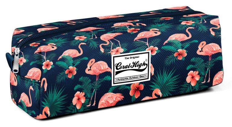Tek Gözlü Yeşil/Pembe Flamingo Desenli Kalem Çantası - 22227