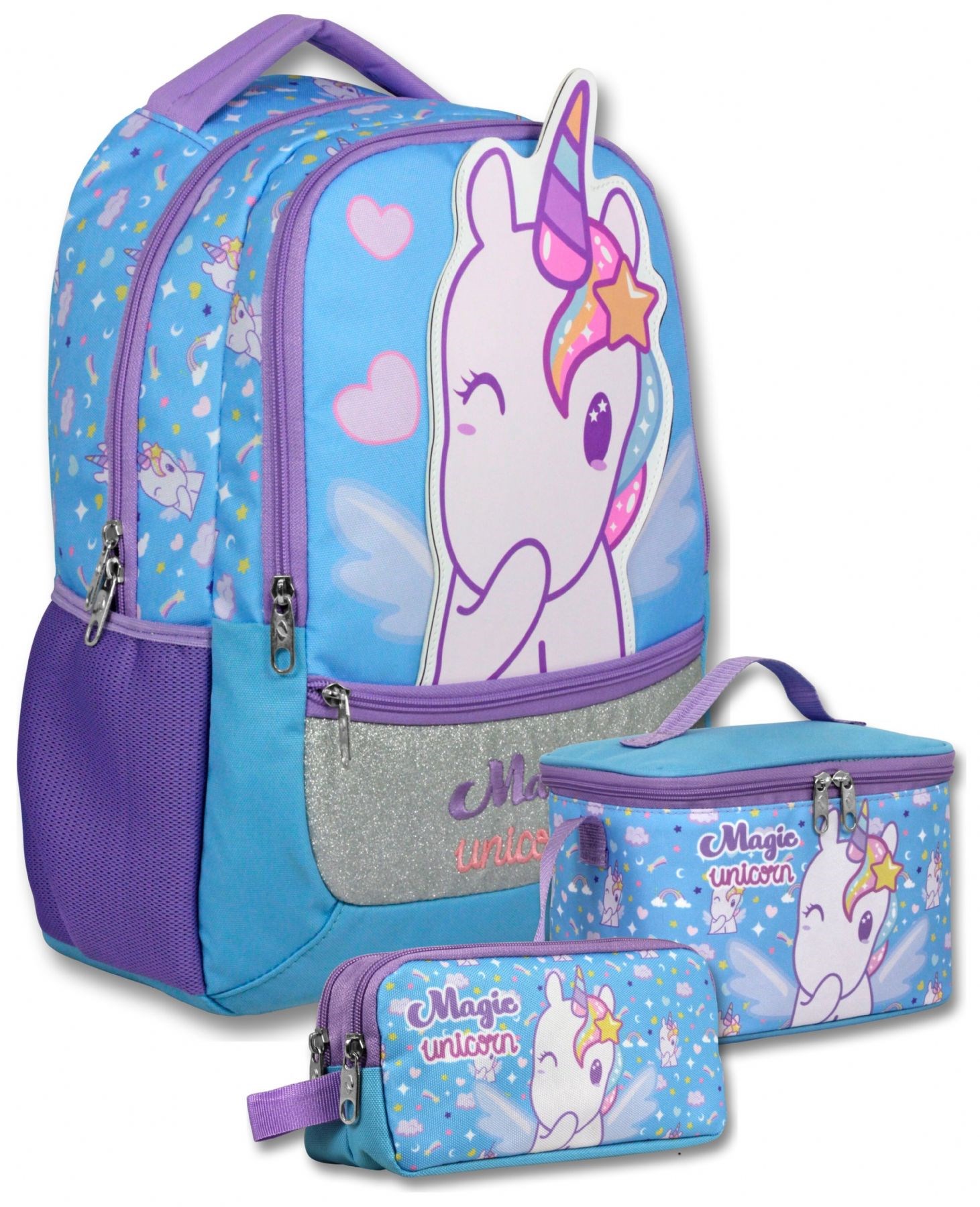 Ümit Çanta Kız Çocuk Magic Unicorn Baskılı Üçlü İlkokul Okul Çanta Seti - SETUMT6015A