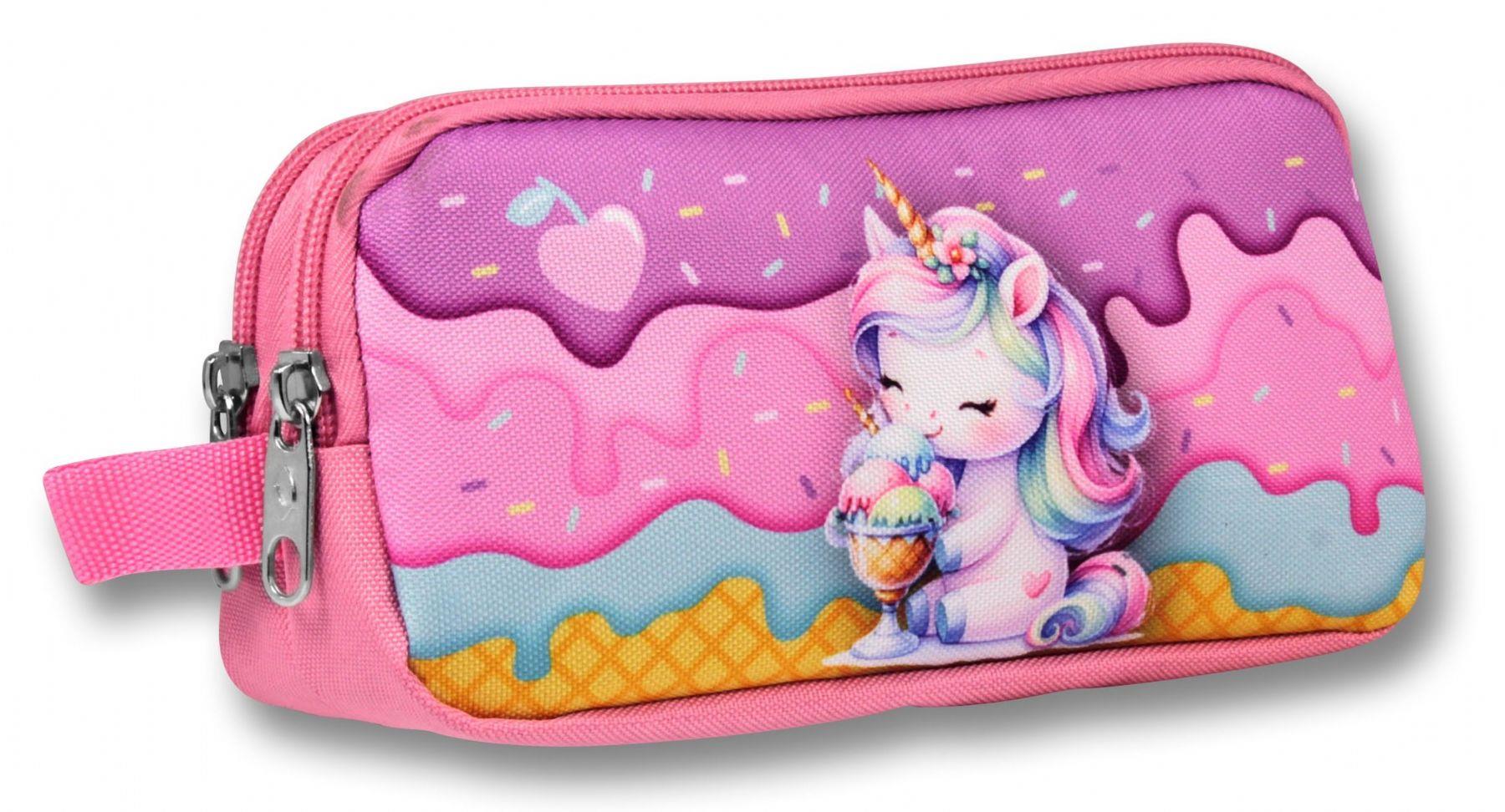 Ümit Çanta Mor Pembe Dondurma Yiyen Unicorn Desenli Kalem Çantası - Kız Çocuk - 5005