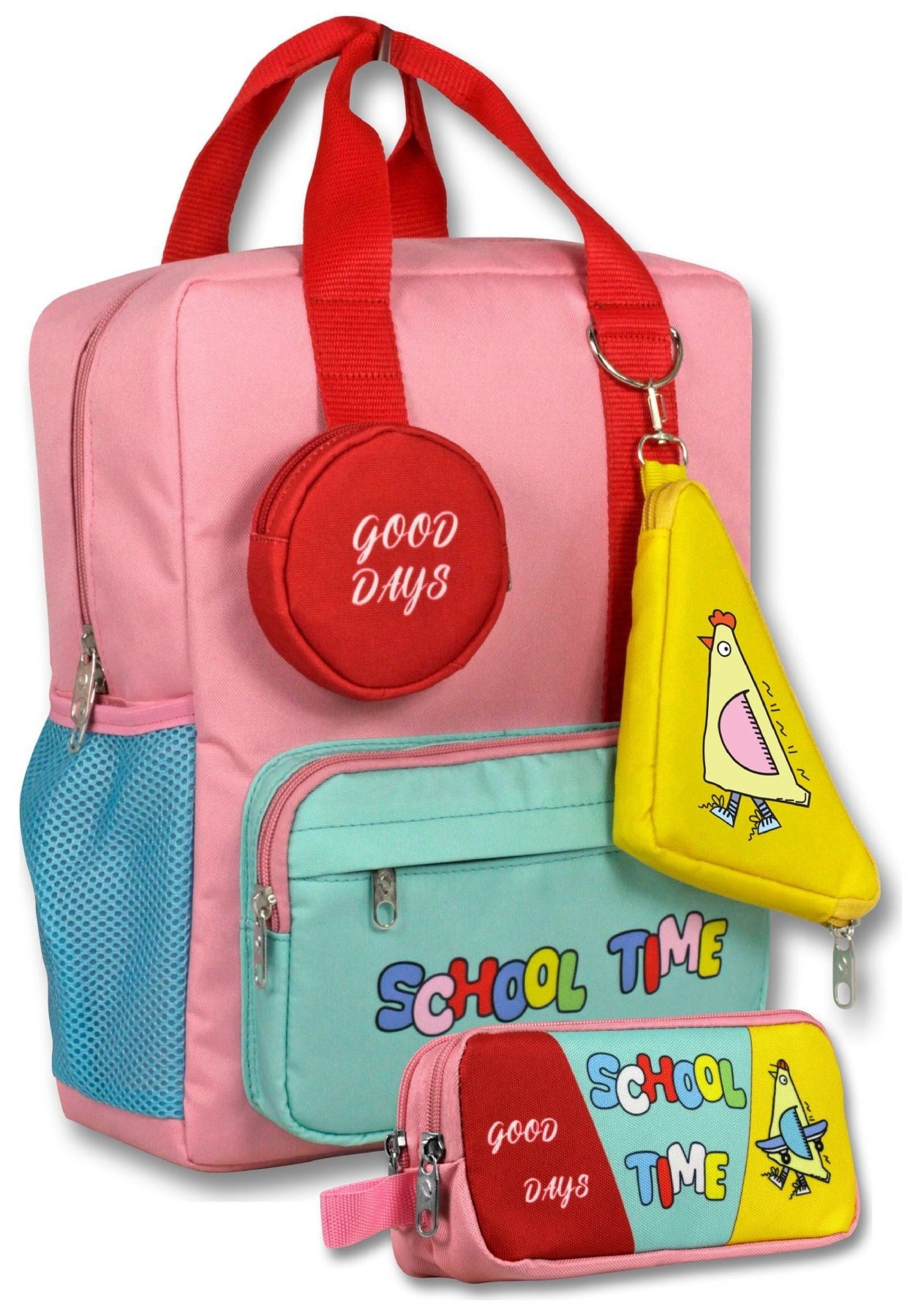 Ümit Çanta (Pembe - Yeşil) Kız Çocuk School Time Baskılı İlkokul Çantası ve Kalemlik Seti - SETUMT6069C