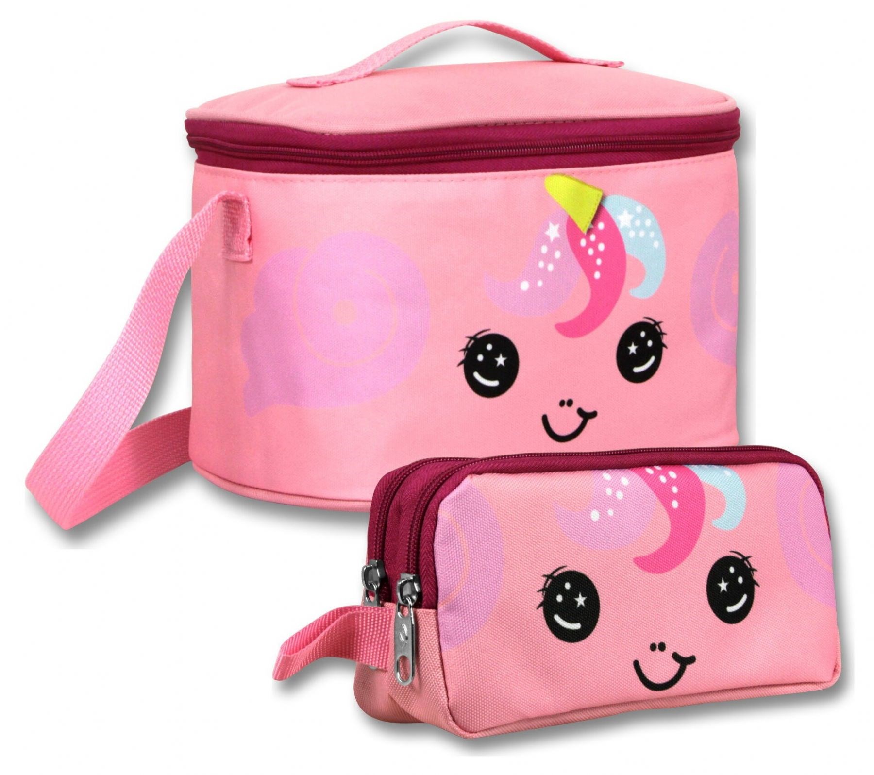 Ümit Çanta Yalıtımlı Beslenme Çantası ve Kalemlik Seti (Pembe) Kız Çocuk Sevimli Unicorn Desenli SETUMT6043