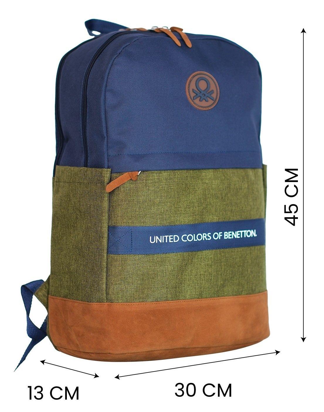 United Colors Of Benetton Üç Bölmeli Retro Erkek Çocuk Sırt Çantası - Lacivert Yeşil - Günlük Okul Seyahat