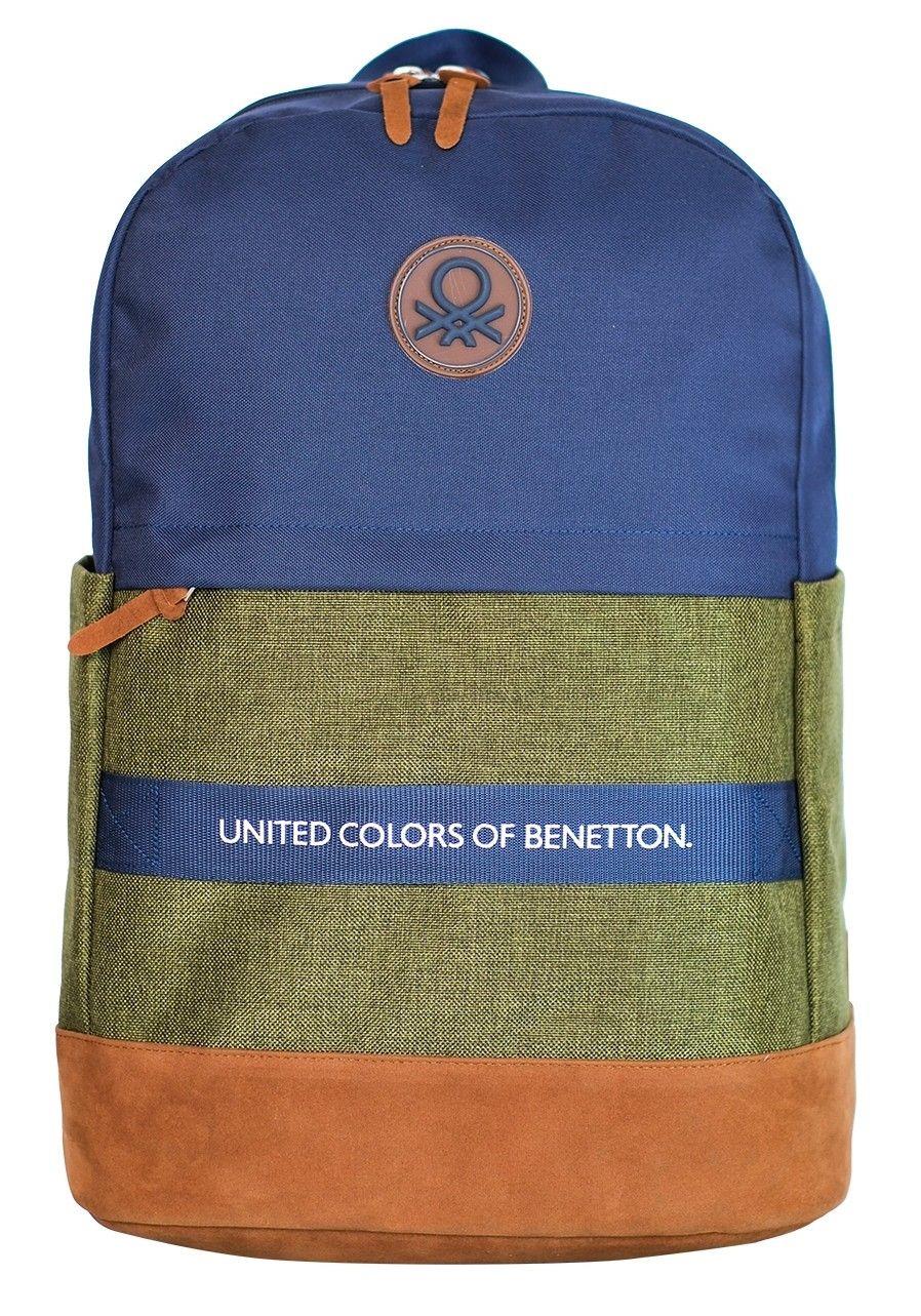 United Colors Of Benetton Üç Bölmeli Retro Erkek Çocuk Sırt Çantası - Lacivert Yeşil - Günlük Okul Seyahat