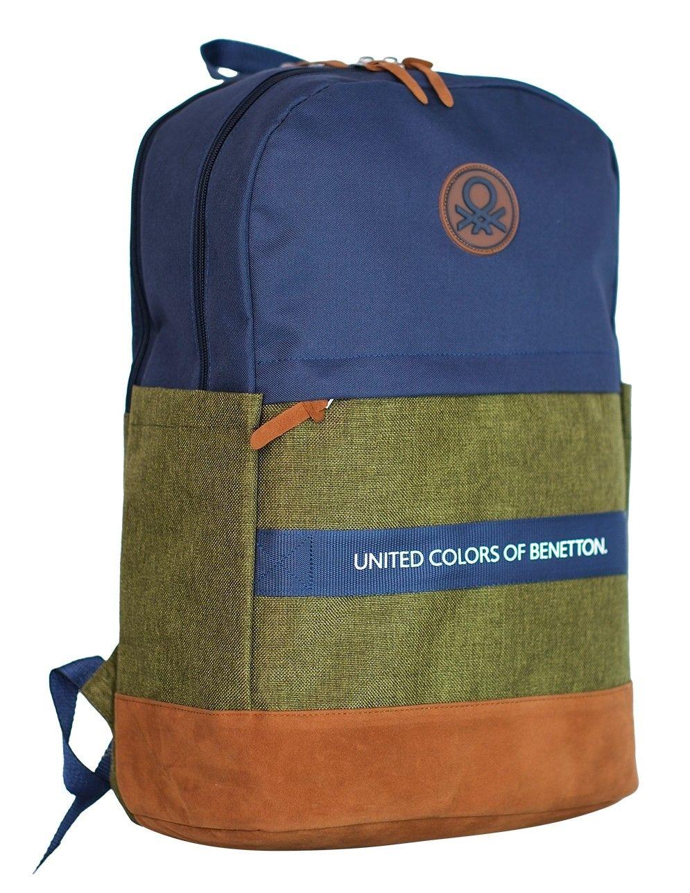 United Colors Of Benetton Üç Bölmeli Retro Erkek Çocuk Sırt Çantası - Lacivert Yeşil - Günlük Okul Seyahat