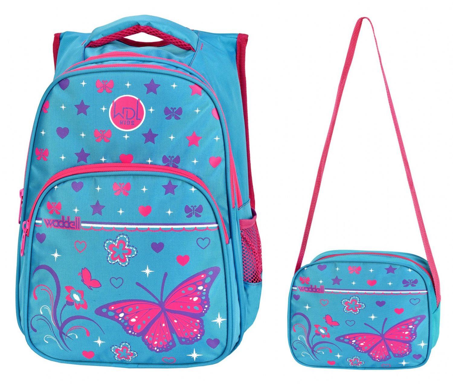 Waddell Çanta Mavi/Pembe Kelebek İlkokul Çantası - Waddell Bag Okul Sırt Çantası - Kız Çocuk