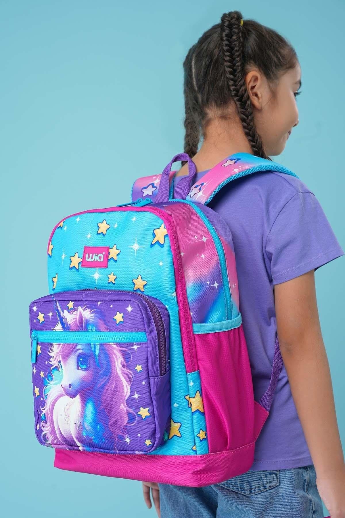 Wia Kız Çocuk Unicorn Desenli 3lü Okul Çanta Seti - İlkokul Çanta Takımı - SW-019