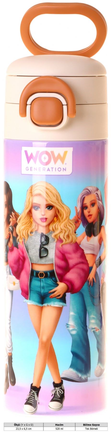 Wow Generation 520 ml Very Nice Baskılı Lila Kız Çocuk Çelik Termos Matara (Çift İçim Kilitli Kapak) - W6083