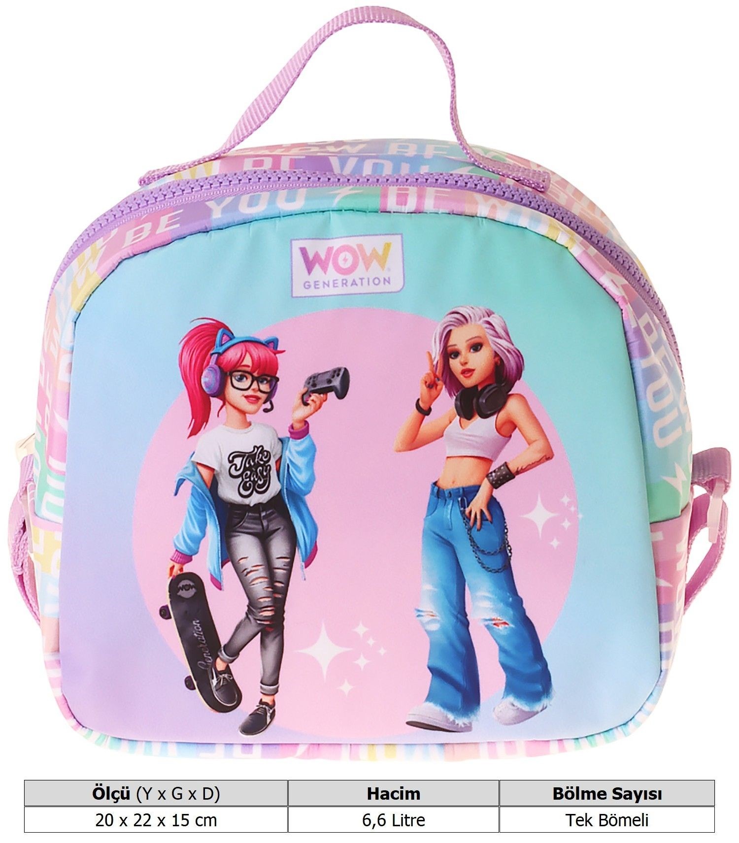 Wow Generation Be You Baskılı Yeşil - Mor Renkli Kız Çocuk Isı Yalıtımlı Okul Beslenme Çantası - W6086