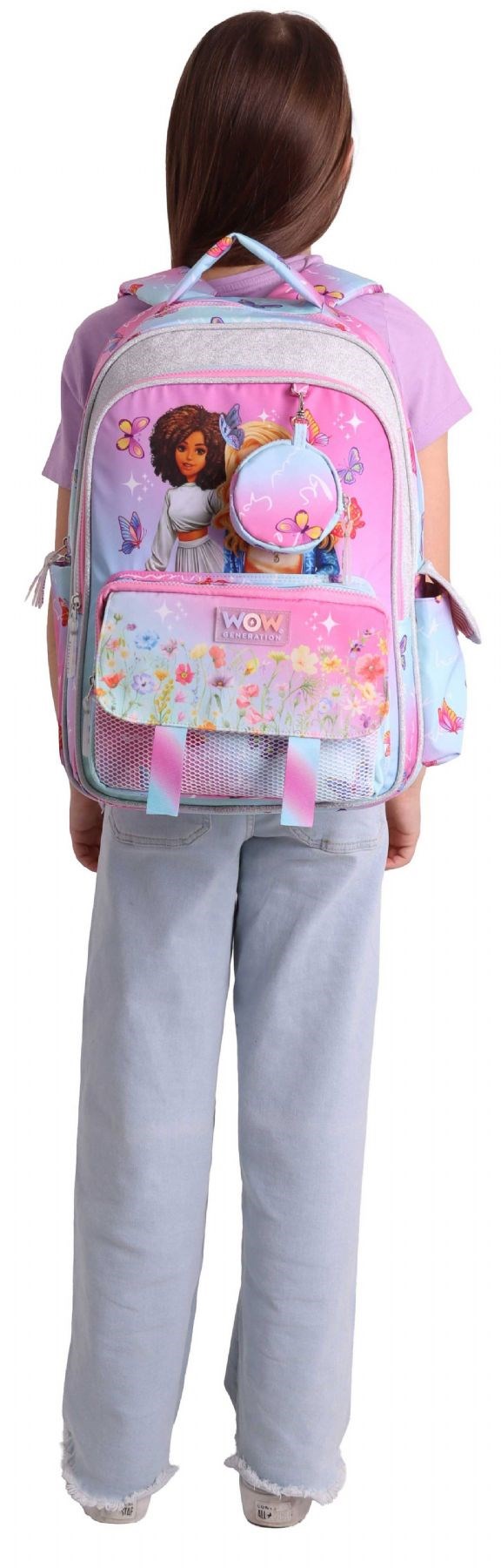 Wow Generation Butterfly Baskılı (Turkuaz - Pembe) Kız Çocuk İlkokul Çantası - Günlük Sırt Çantası - W6074