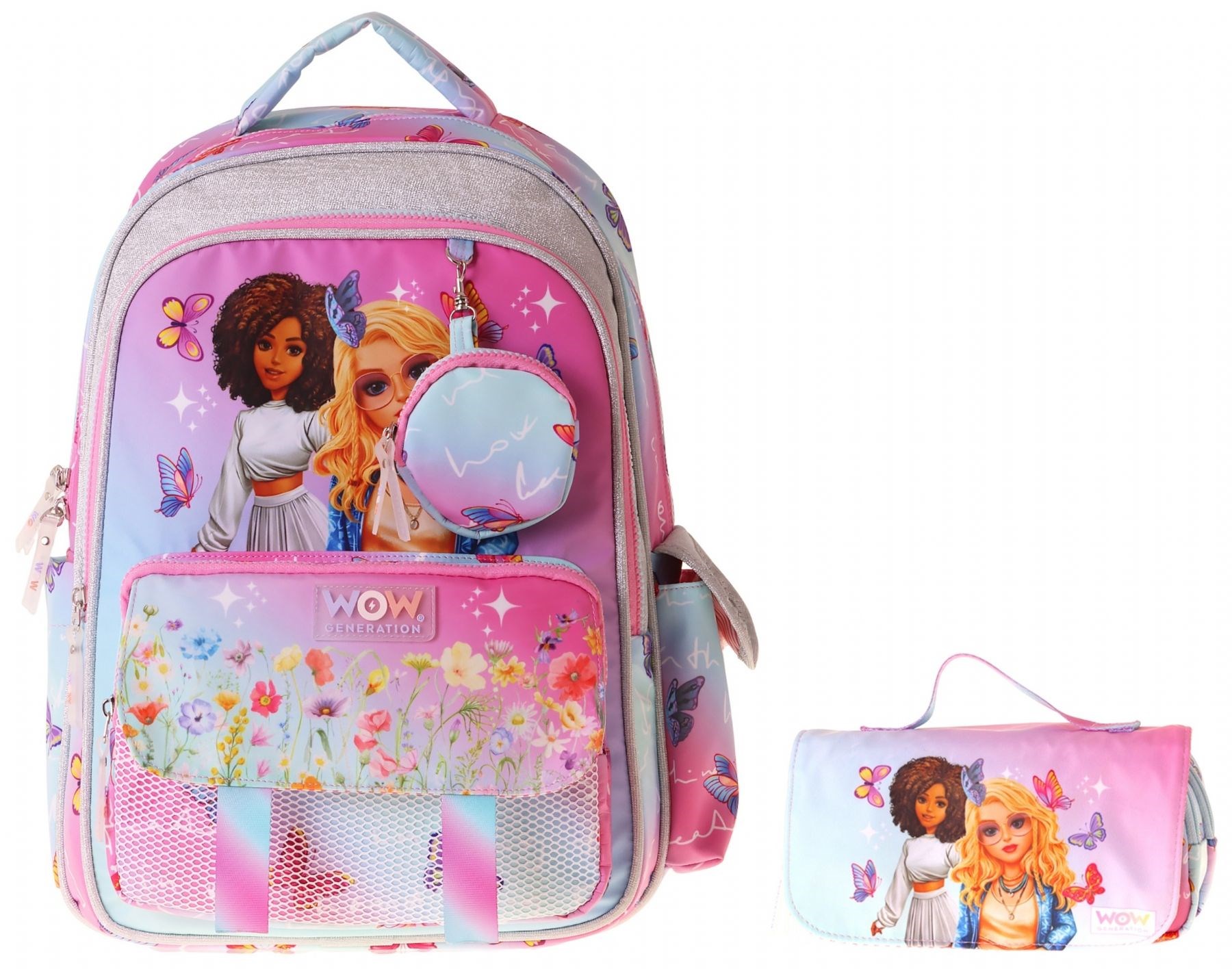 Wow Generation Butterfly Kız Çocuk (Turkuaz - Pembe) İlkokul Okul Çantası ve Kalemlik Seti - SETWG-W6074C