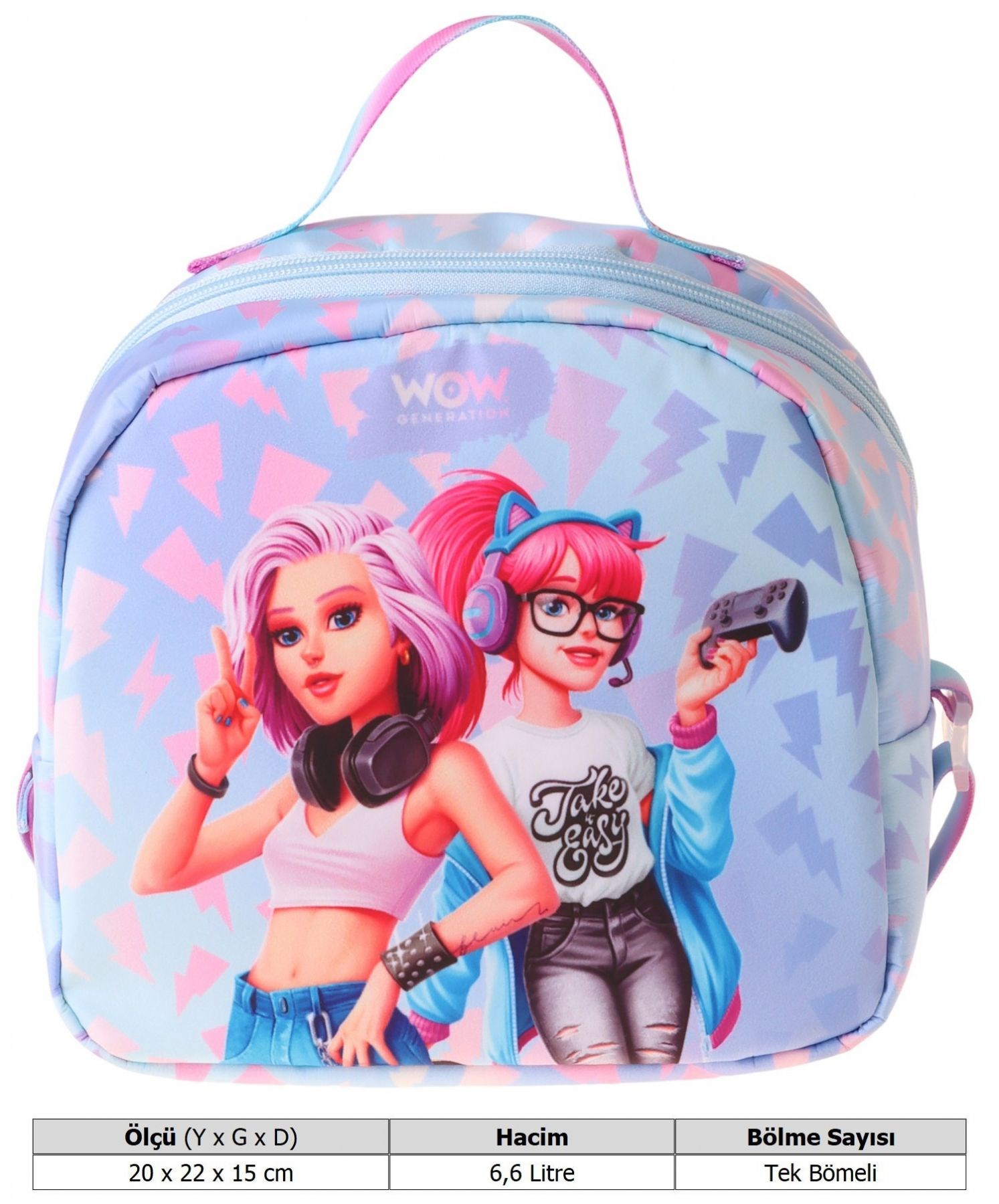 Wow Generation Cool Desenli Mavi - Pembe Renkli Kız Çocuk Isı Yalıtımlı Okul Beslenme Çantası - W6040