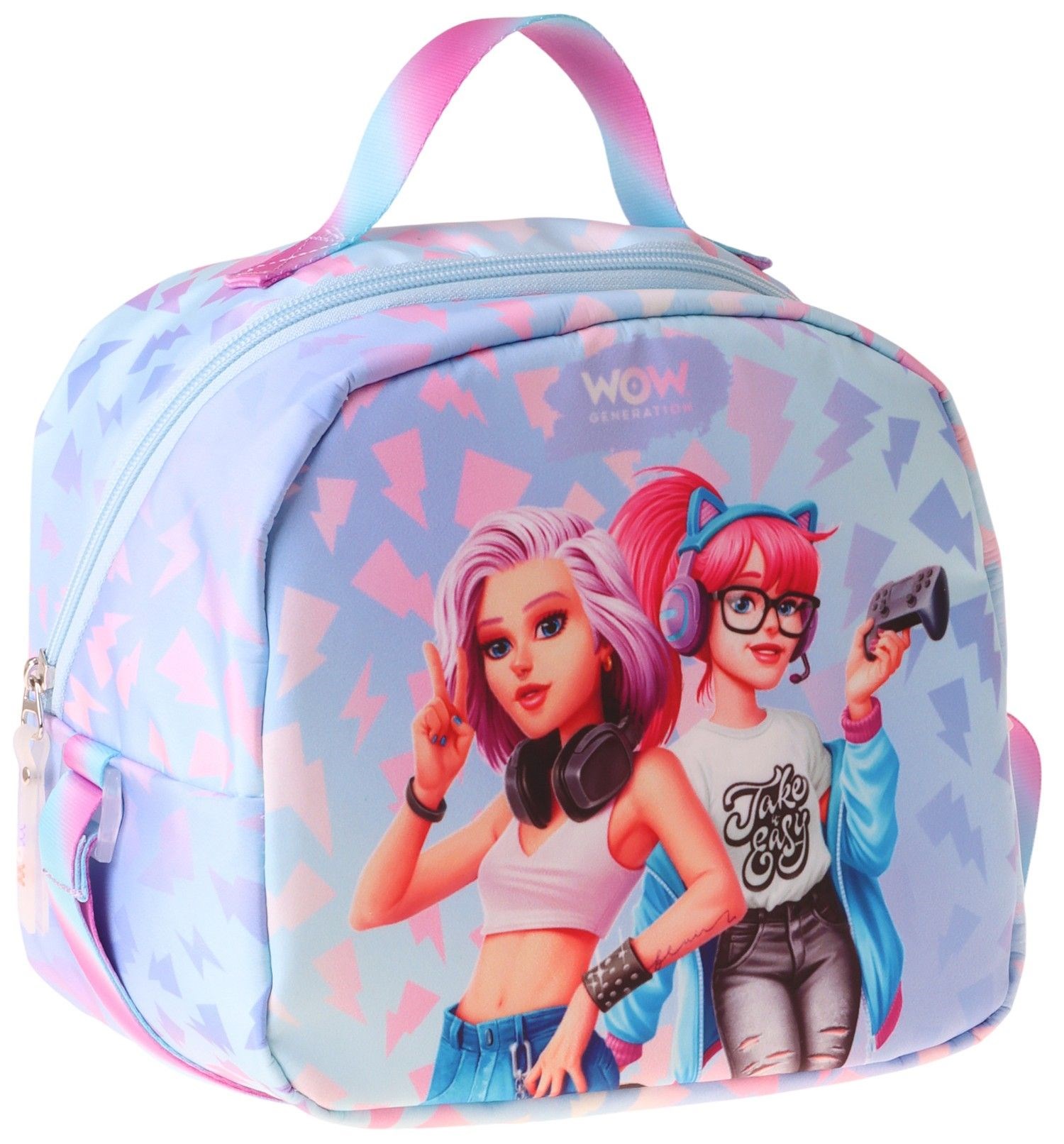 Wow Generation Cool Desenli Mavi - Pembe Renkli Kız Çocuk Isı Yalıtımlı Okul Beslenme Çantası - W6040