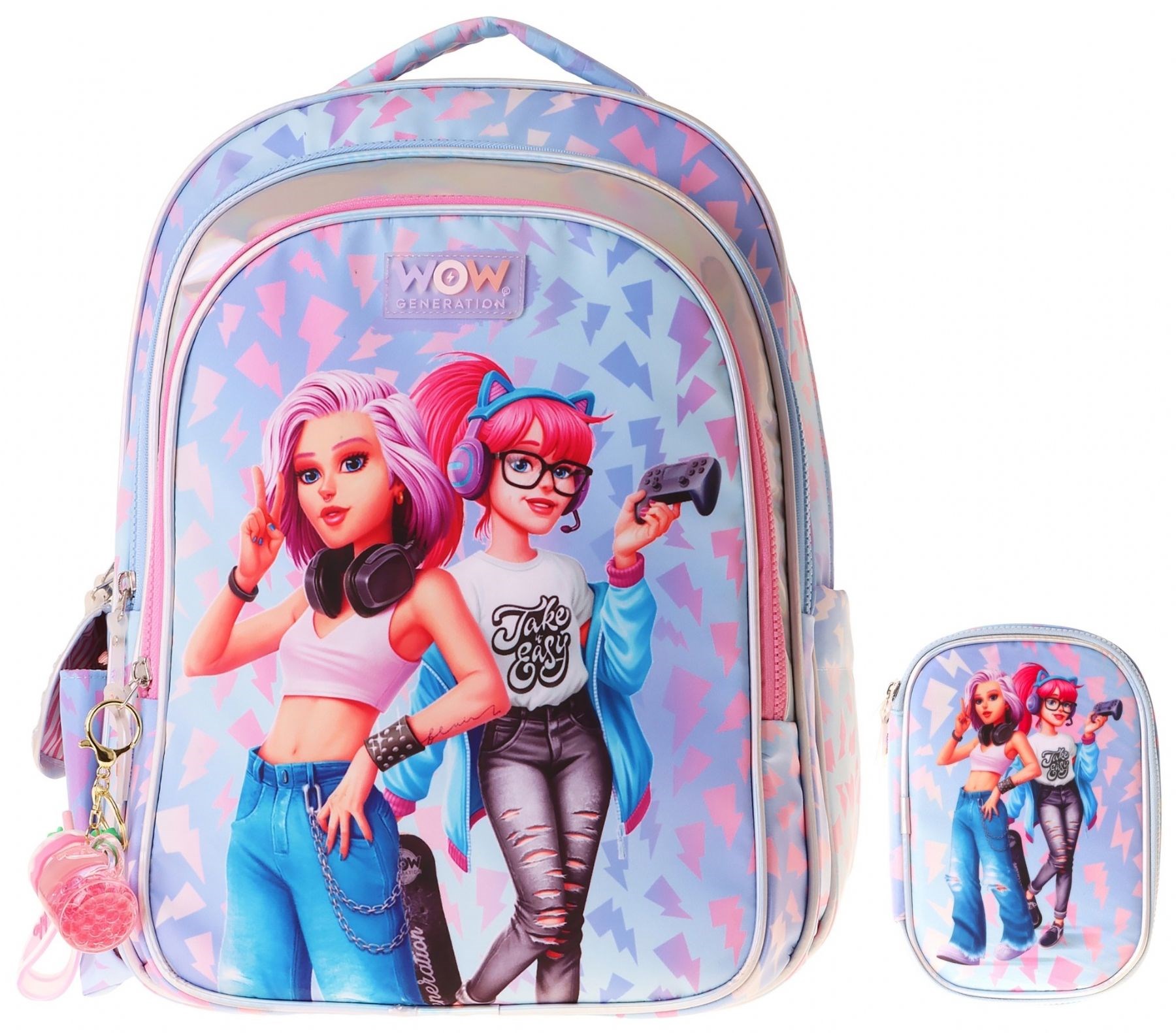 Wow Generation Cool Kız Çocuk (Mavi - Pembe) İlkokul Okul Çantası ve Kalemlik Seti - SETWG-W6039C