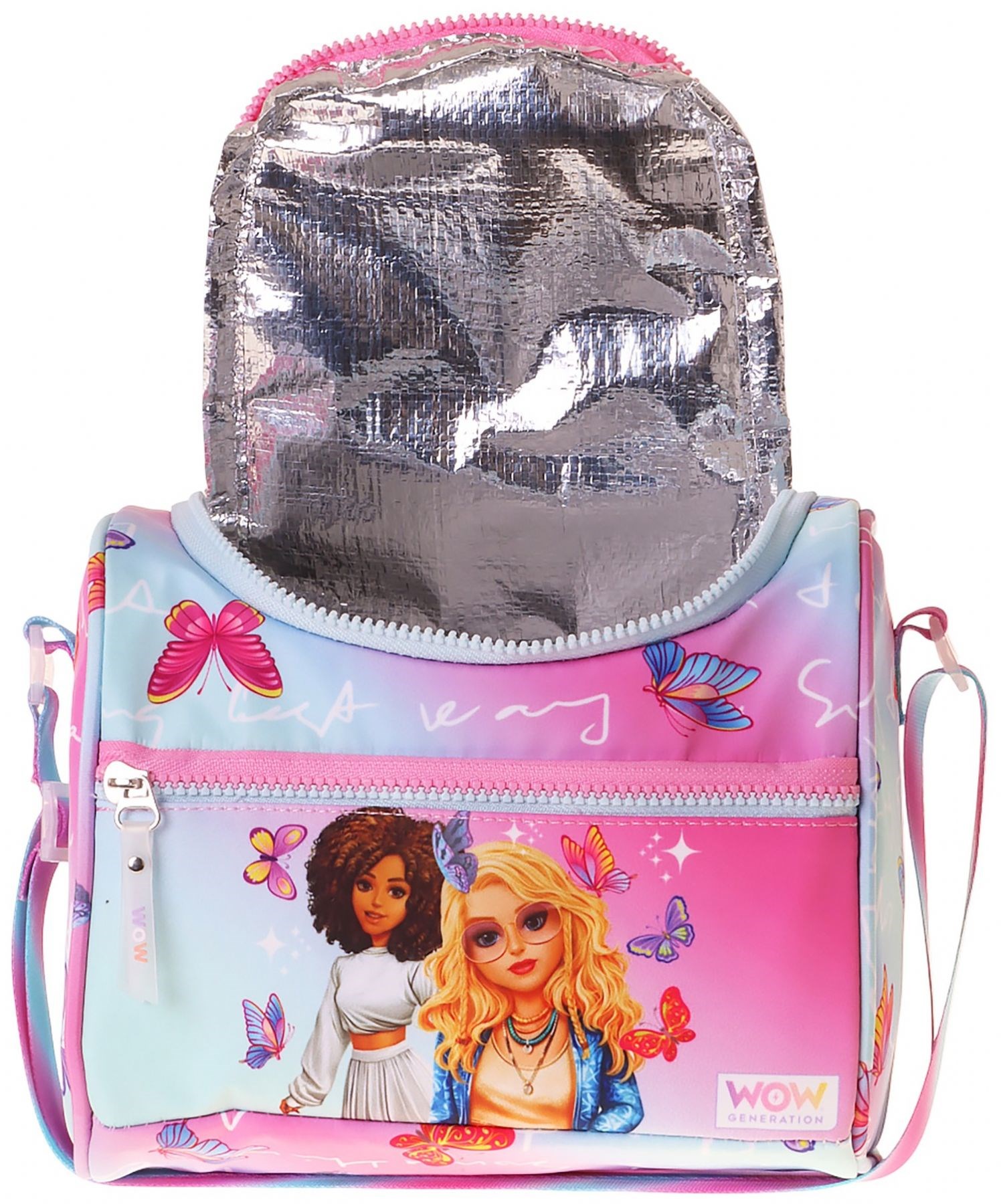 Wow Generation Kız Çocuk Butterfly Baskılı Isı Yalıtımlı Okul Beslenme Çantası (Turkuaz - Pembe) - W6076