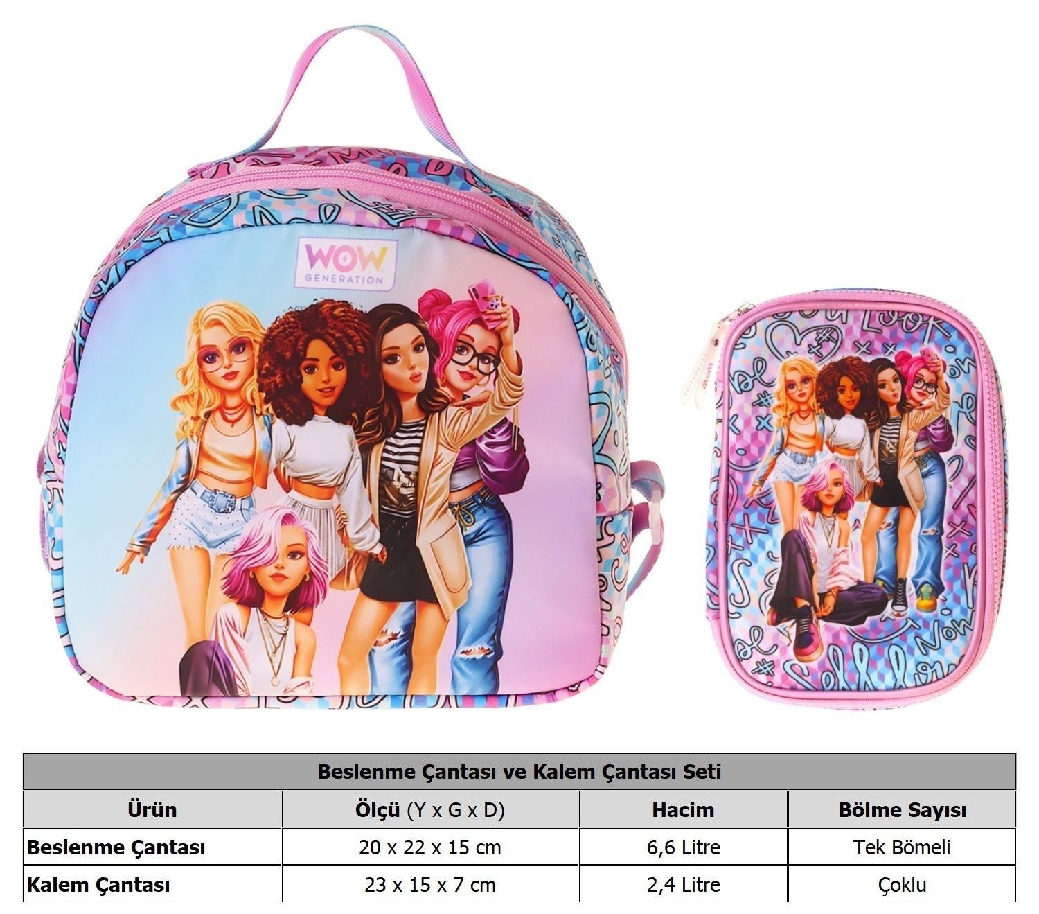 Wow Generation Kız Çocuk Group (Mavi) Thermo Beslenme Çantası ve Kalemlik Seti - SETWG-W6050