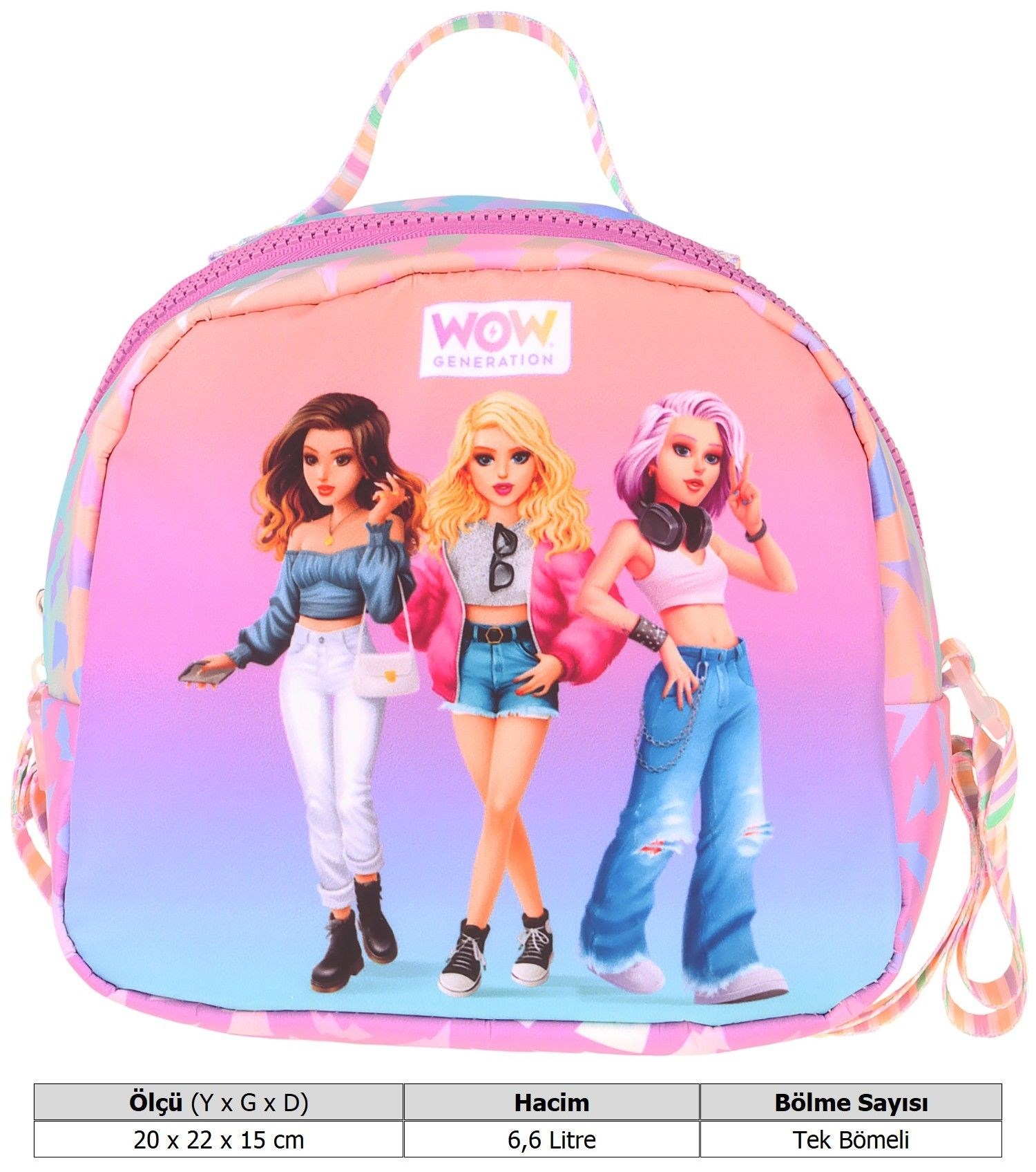 Wow Generation Shine Baskılı Turuncu - Mor Renkli Kız Çocuk Isı Yalıtımlı Okul Beslenme Çantası - W6091
