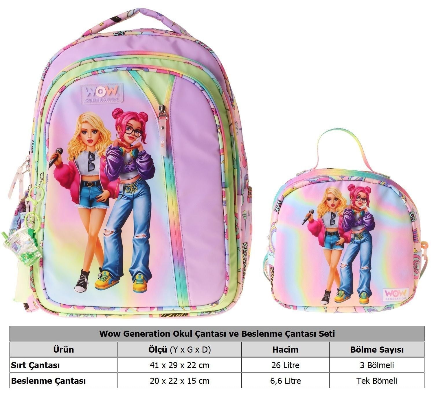 Wow Generation Sound İkili Okul Çanta Seti - Çok Renkli Sound Baskılı Kız Çocuk SETWG-W6064B