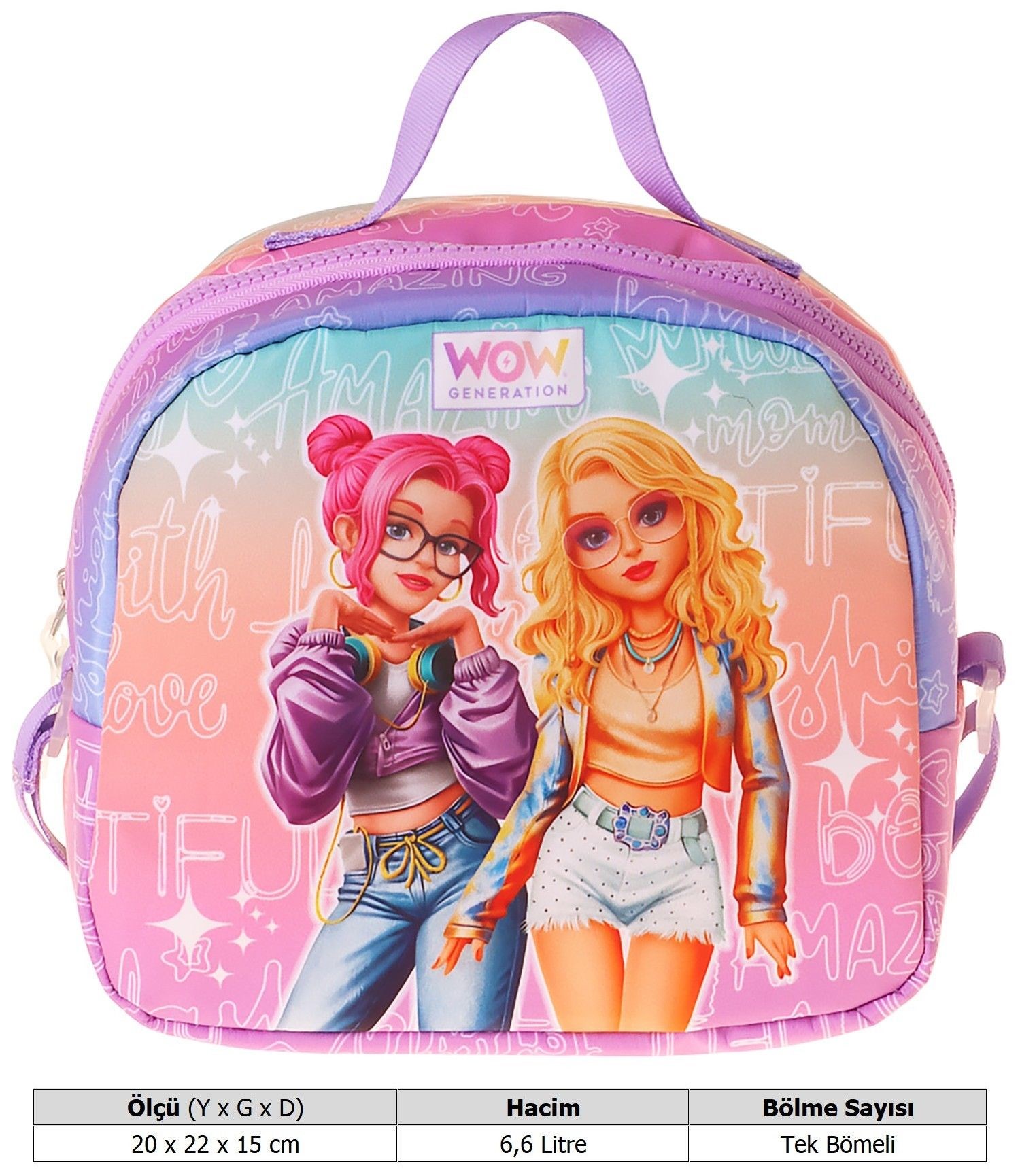 Wow Generation Star Desenli Pembe - Mor Renkli Kız Çocuk Isı Yalıtımlı Okul Beslenme Çantası - W6035