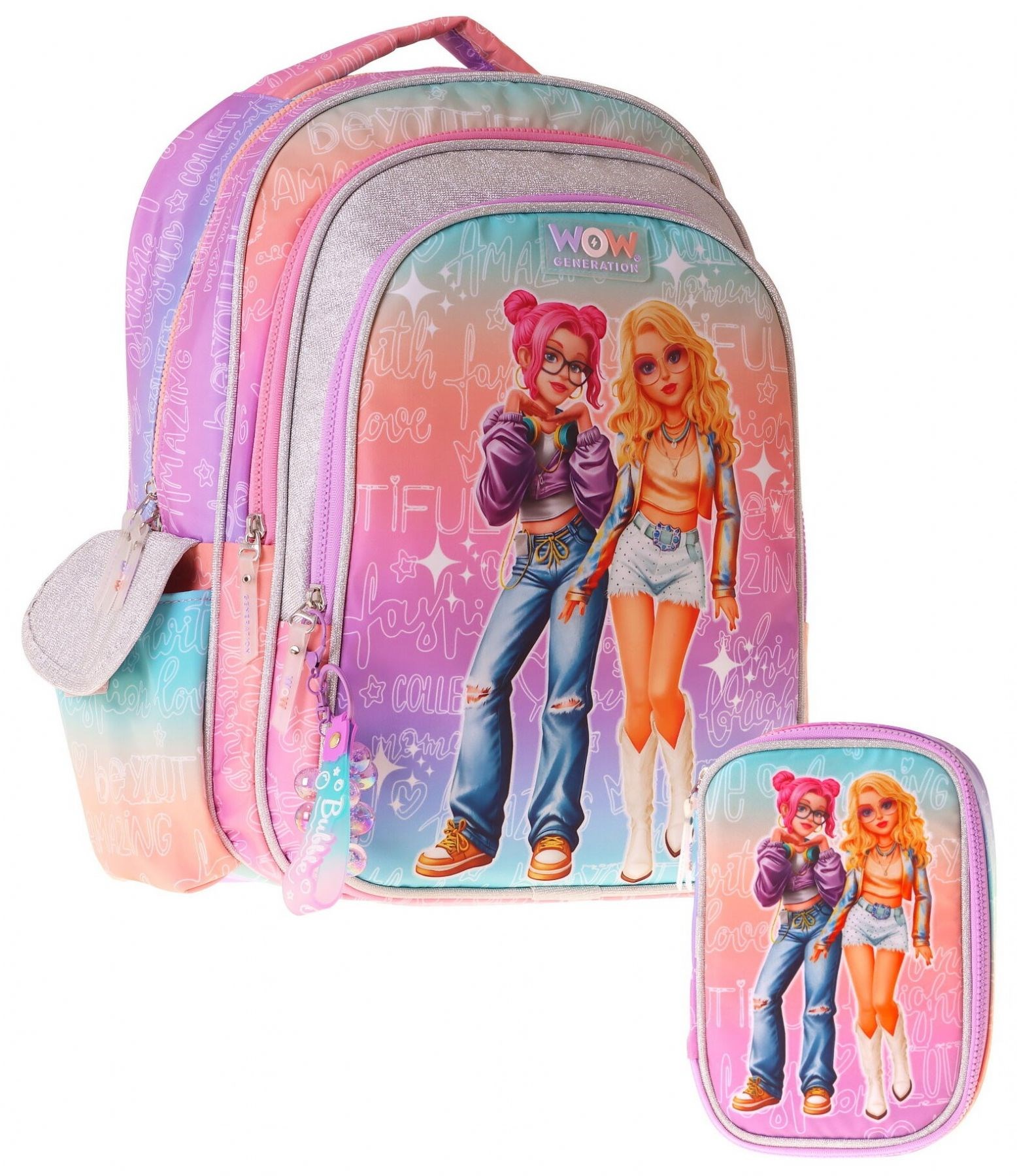 Wow Generation Star Kız Çocuk (Pembe - Mor) İlkokul Okul Çantası ve Kalemlik Seti - SETWG-W6033C