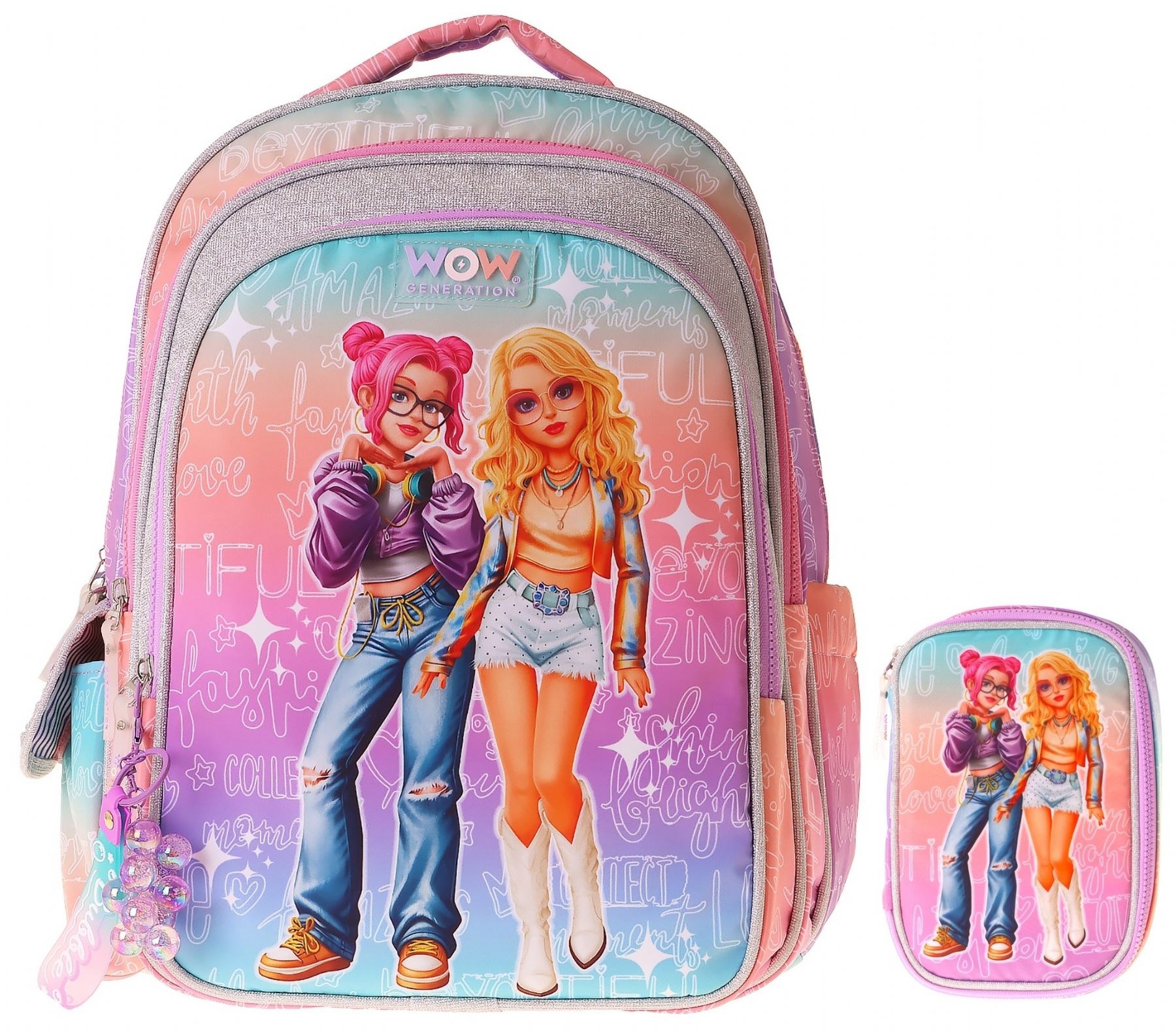Wow Generation Star Kız Çocuk (Pembe - Mor) İlkokul Okul Çantası ve Kalemlik Seti - SETWG-W6033C
