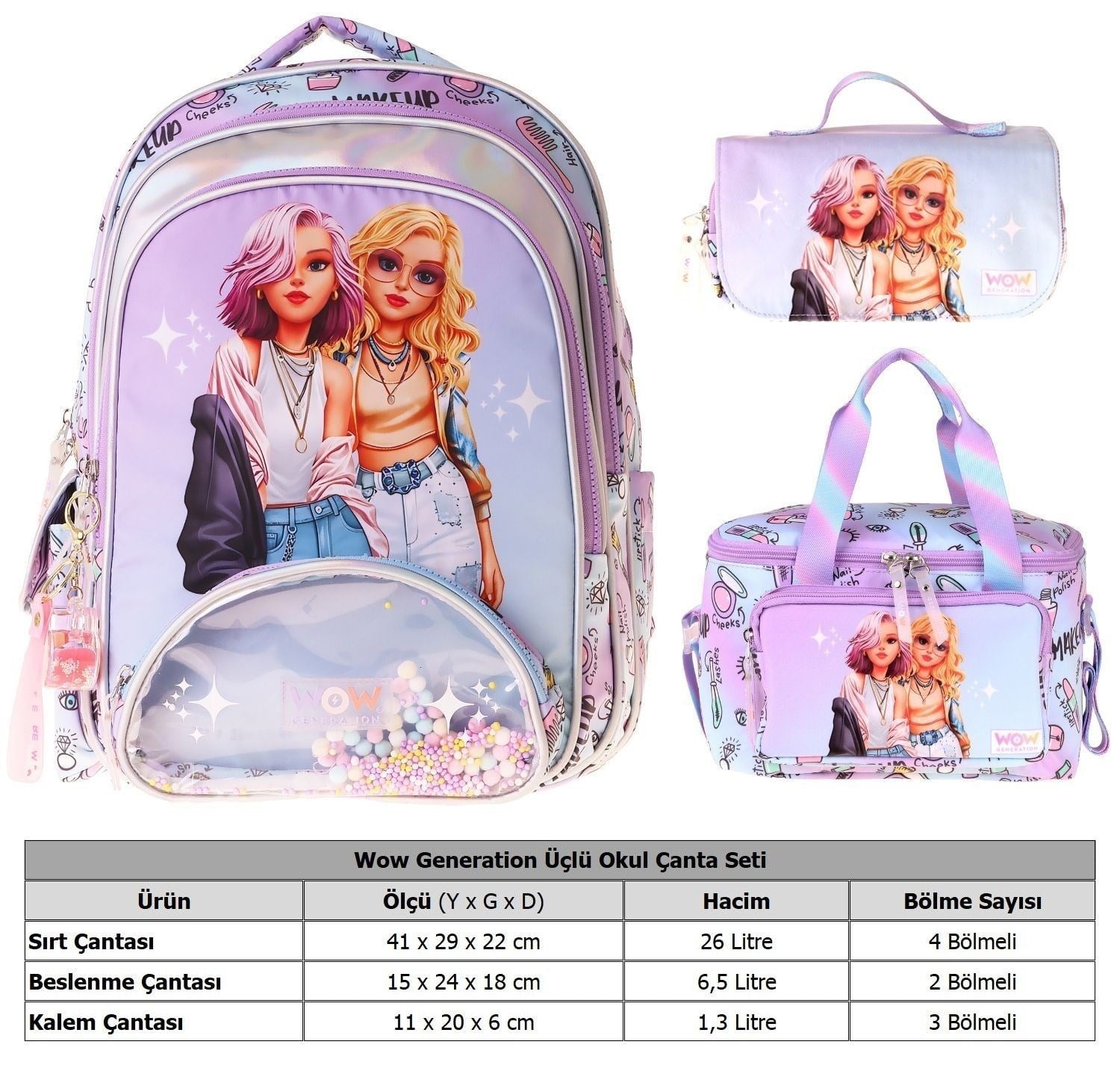 Wow Generation Üçlü İlkokul Okul Çanta Seti - Pembe - Friends Baskılı - Kız Çocuk - SETWG-W6054A