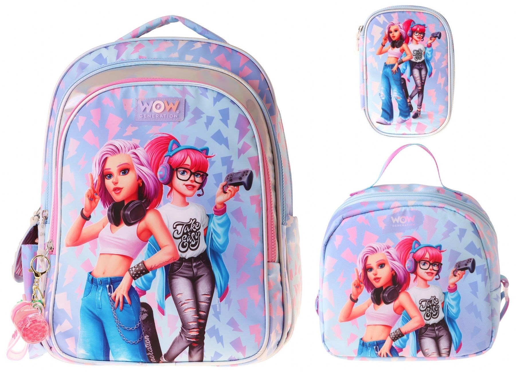 Wow Generation Üçlü İlkokul Okul Çanta Seti - Mavi - Pembe - Cool Desenli - Kız Çocuk - SETWG-W6039A
