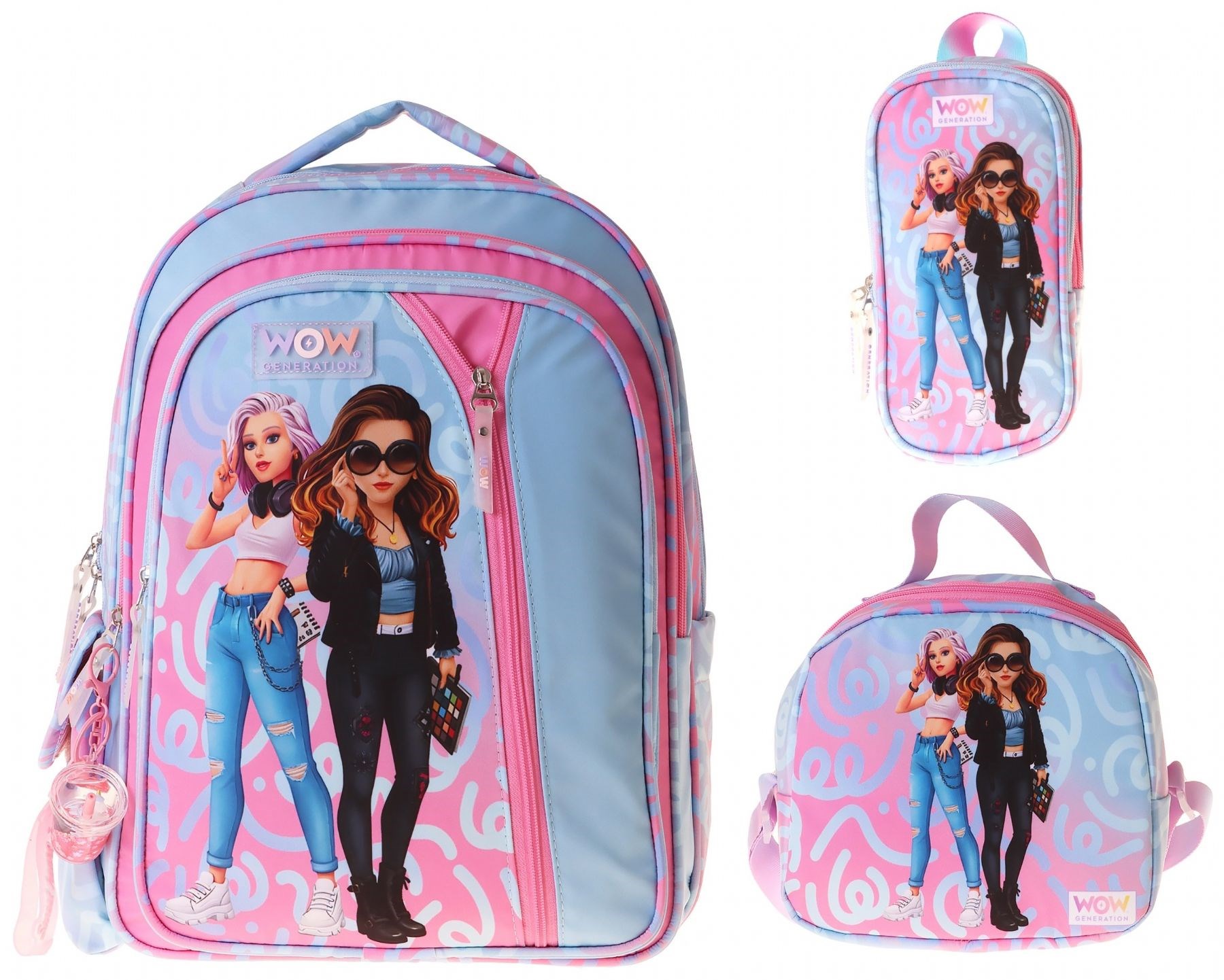Wow Generation Üçlü İlkokul Okul Çanta Seti - Pembe - Turkuaz - Wonderful Baskılı - Kız Çocuk - SETWG-W6069A