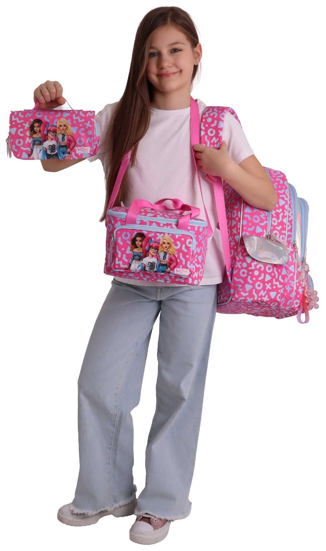 Wow Generation Üçlü İlkokul Okul Çanta Seti - Kırmızı - Girl Friends Baskılı - Kız Çocuk - SETWG-W6059A