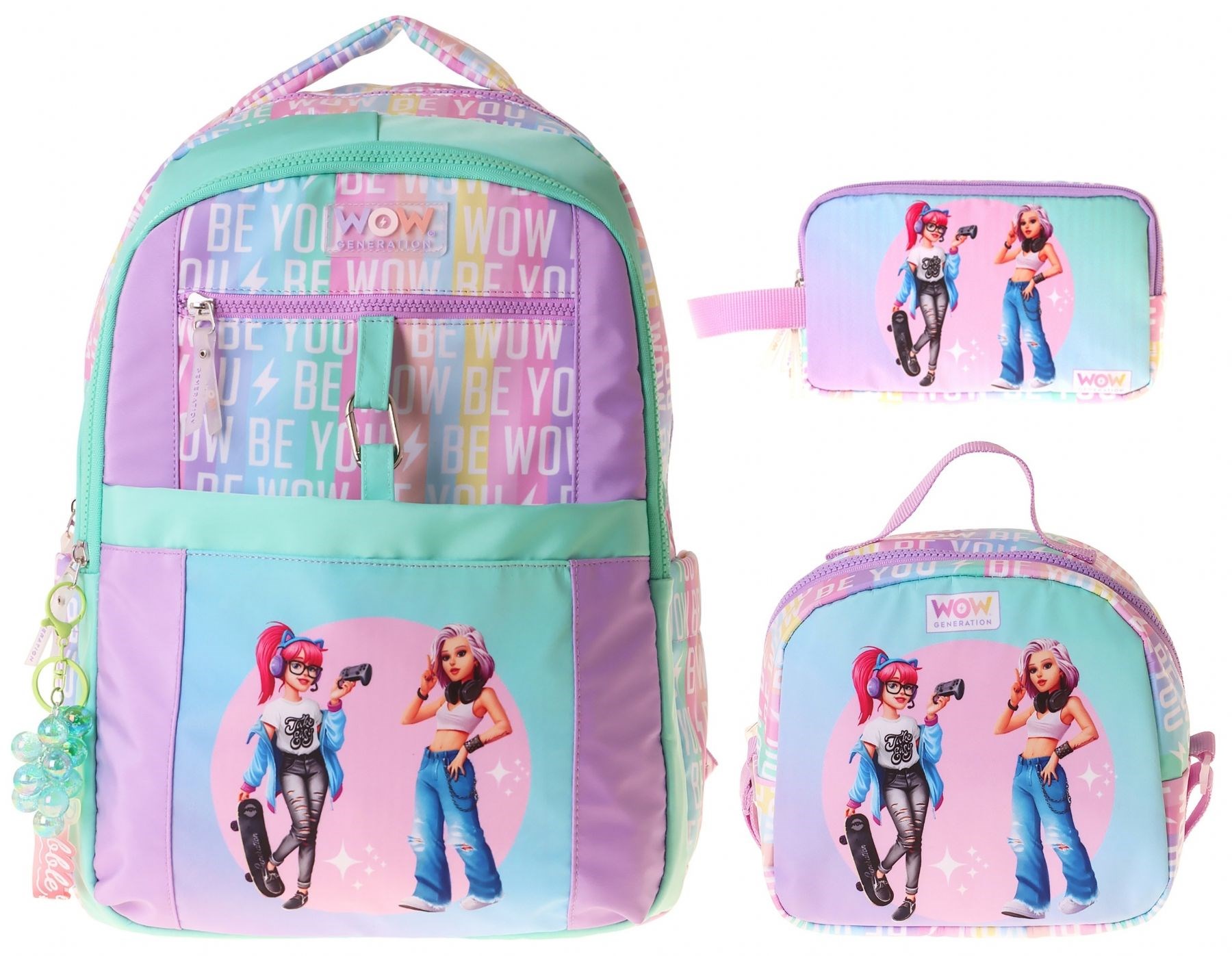 Wow Generation Üçlü İlkokul Okul Çanta Seti - Yeşil - Mor - Be You Baskılı - Kız Çocuk - SETWG-W6085A
