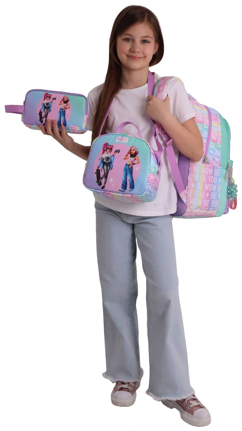 Wow Generation Üçlü İlkokul Okul Çanta Seti - Yeşil - Mor - Be You Baskılı - Kız Çocuk - SETWG-W6085A